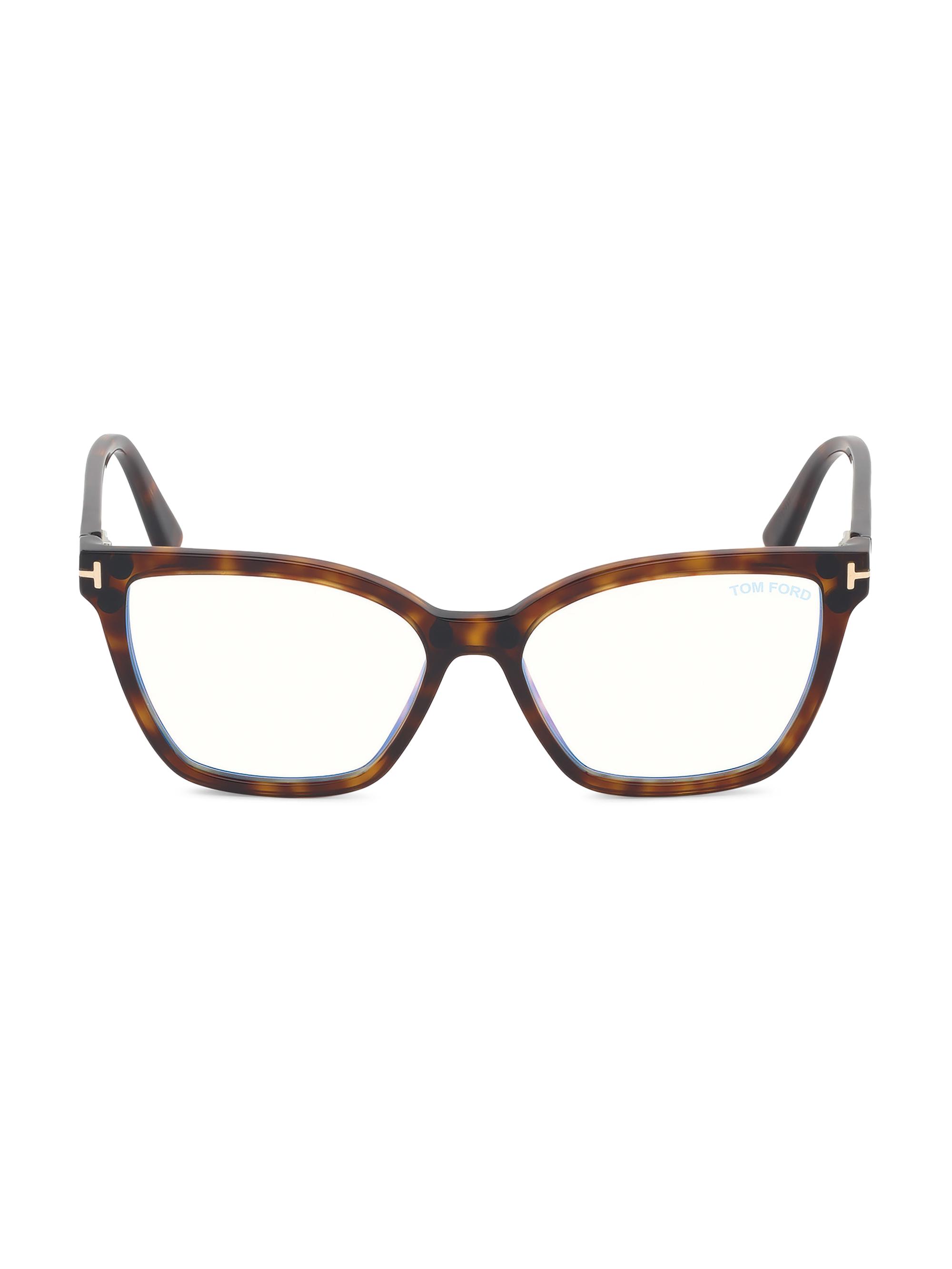 TOM FORD Women's 53MM Square Blue Filter Eyeglasses - Red Havana