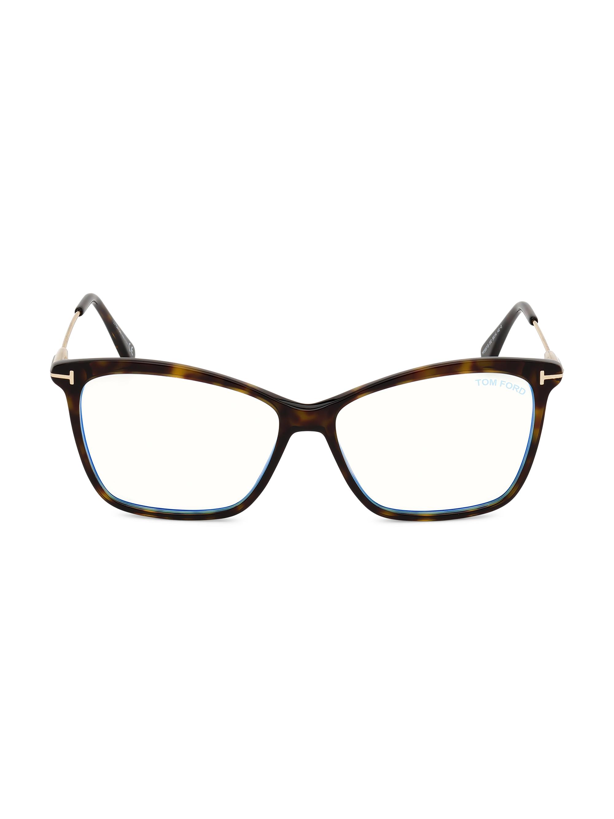 TOM FORD Women's 56MM Square Blue Filter Eyeglasses - Dark Havana