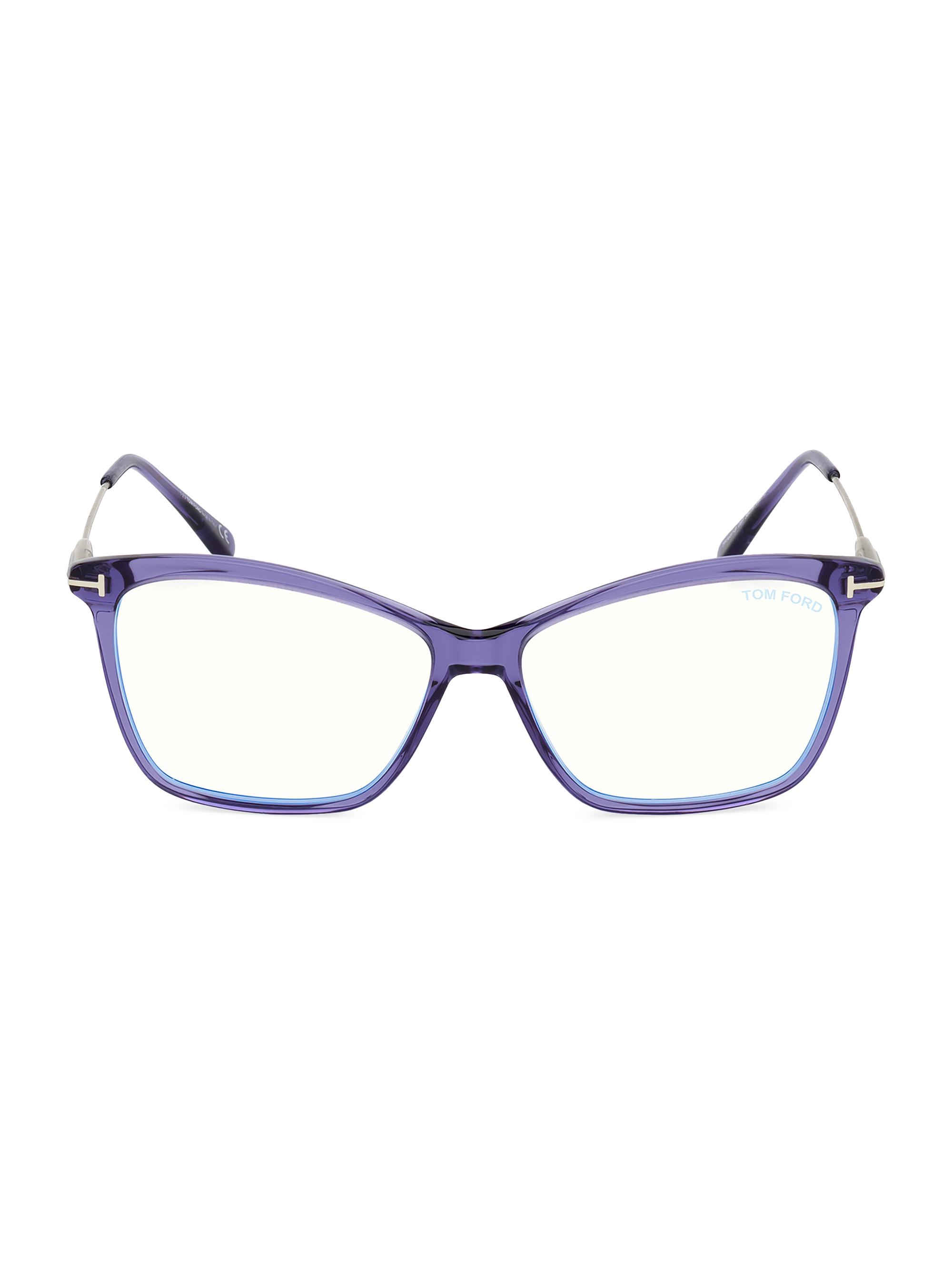 TOM FORD Women's 56MM Square Blue Filter Eyeglasses - Shiny Violet
