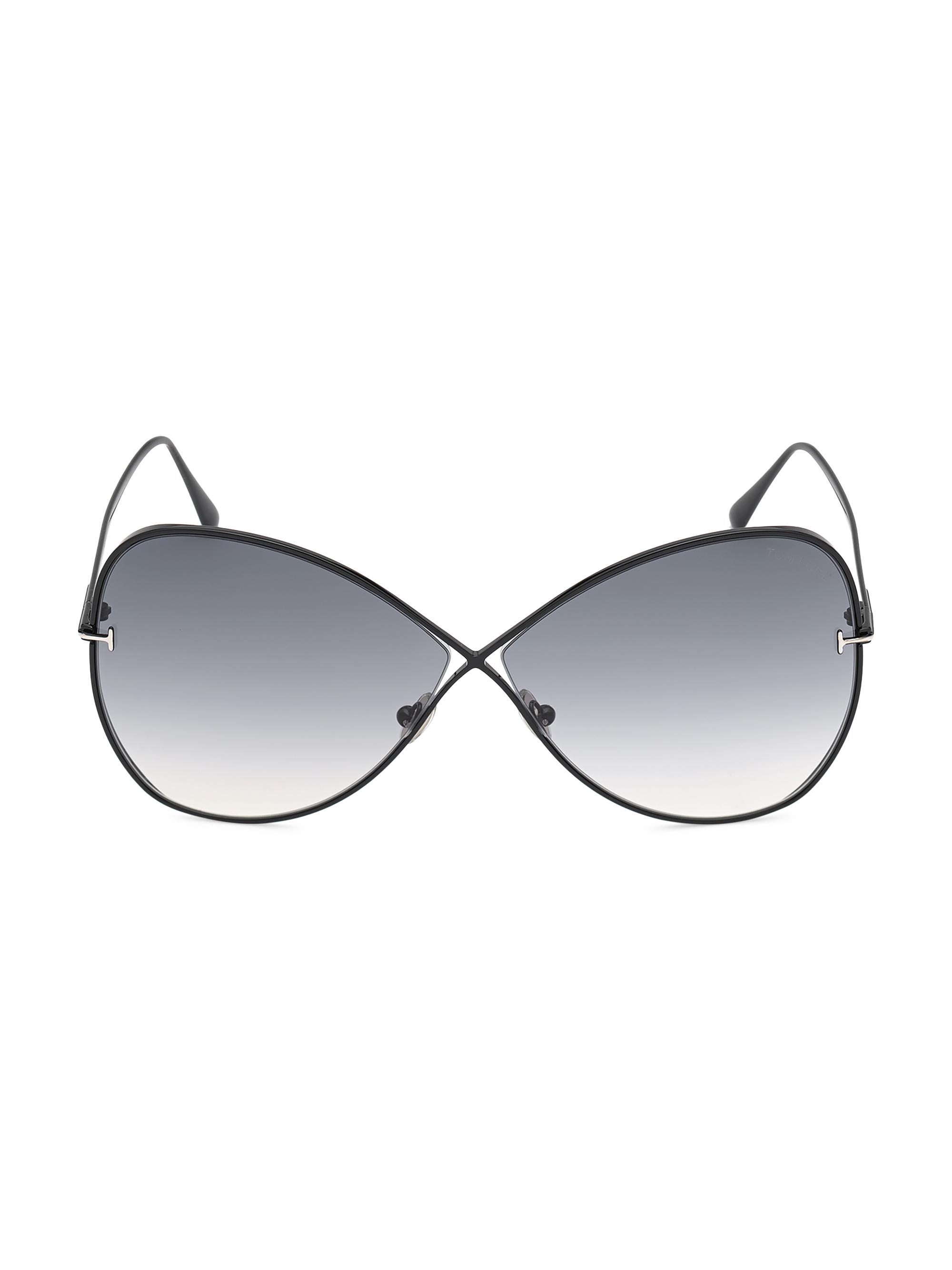 TOM FORD Women's Nickie 66MM Butterfly Sunglasses - Shiny Black Gradient Smoke