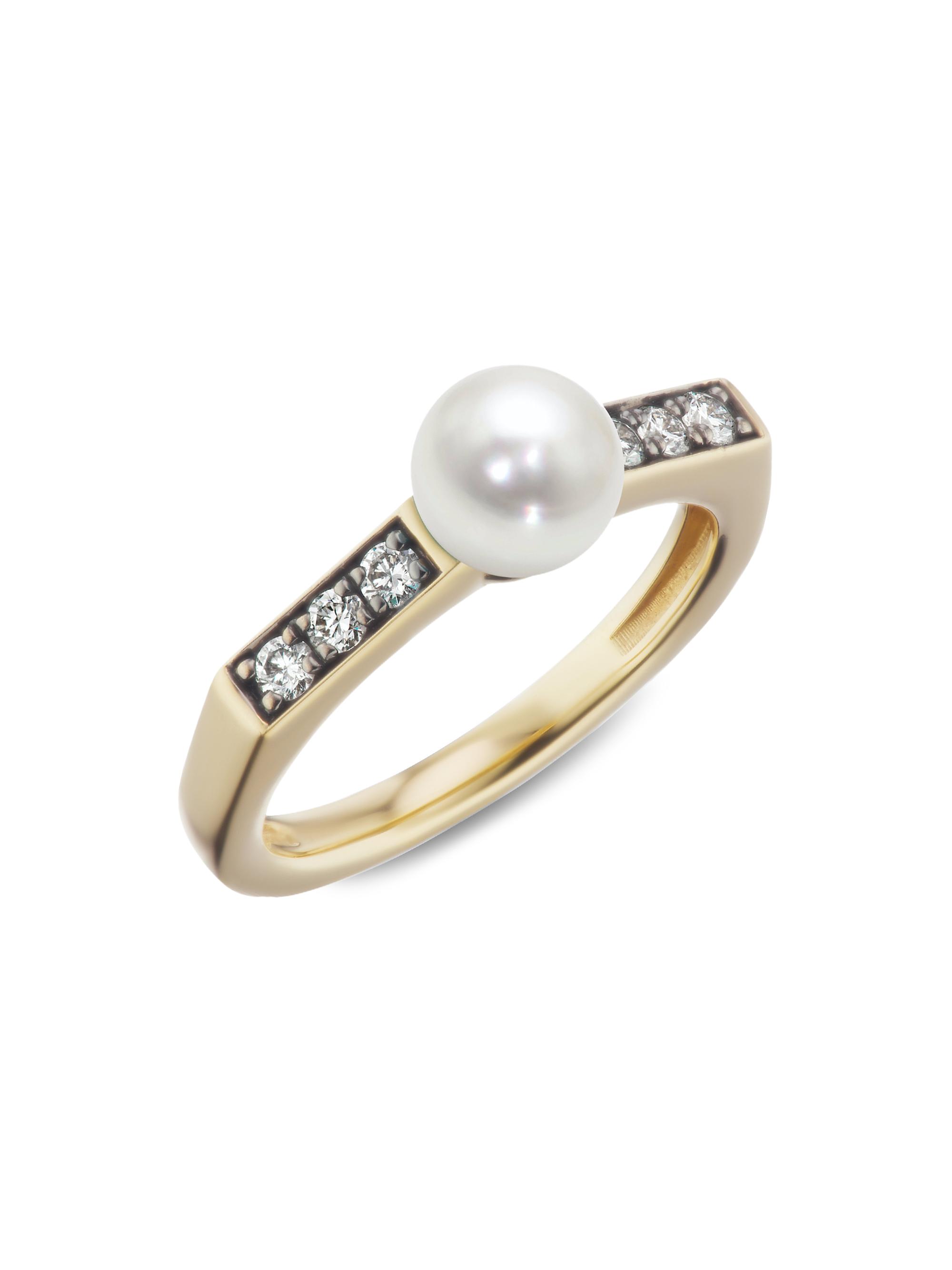 Sorellina Women's Stx & Stones 18K Yellow Gold, 6MM Natural Pearl & Diamond Ring - Pearl