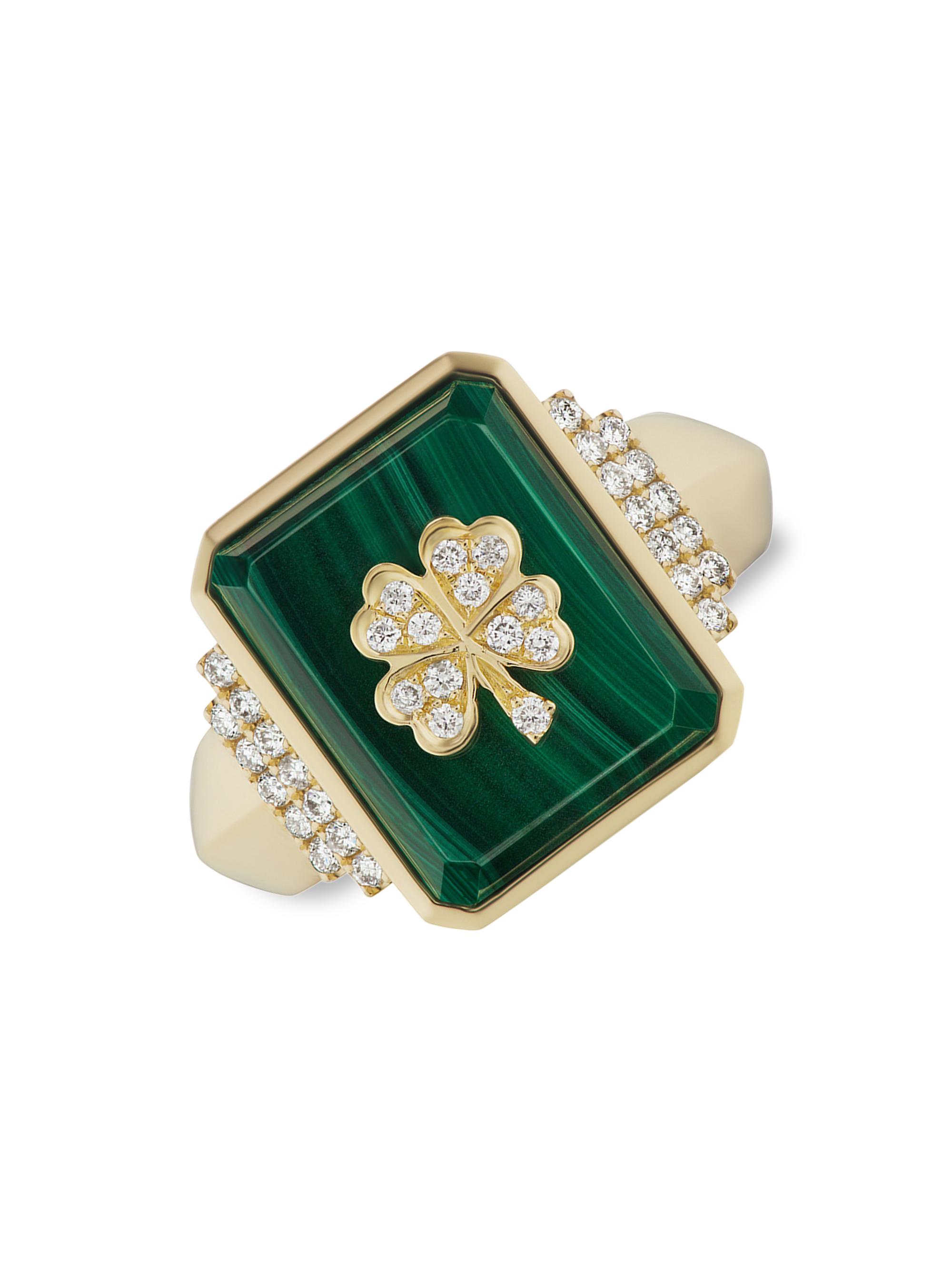 Sorellina Women's 18K Yellow Gold, Malachite & Diamond Clover Signet Ring - Malachite