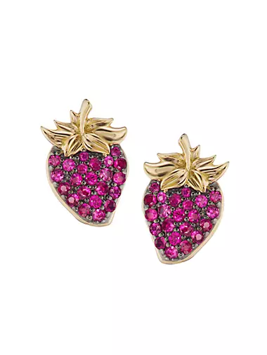 18K Yellow Gold & Ruby Strawberry Stud Earrings