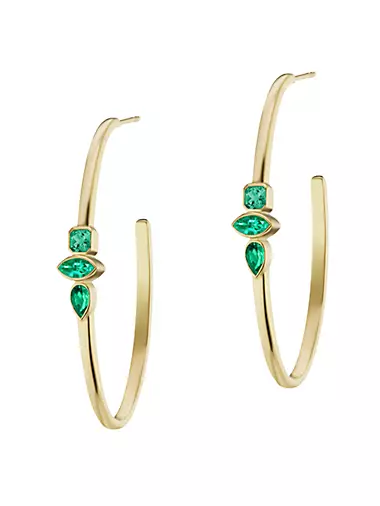 Stx & Stones 18K Yellow Gold & Emerald Hoop Earrings