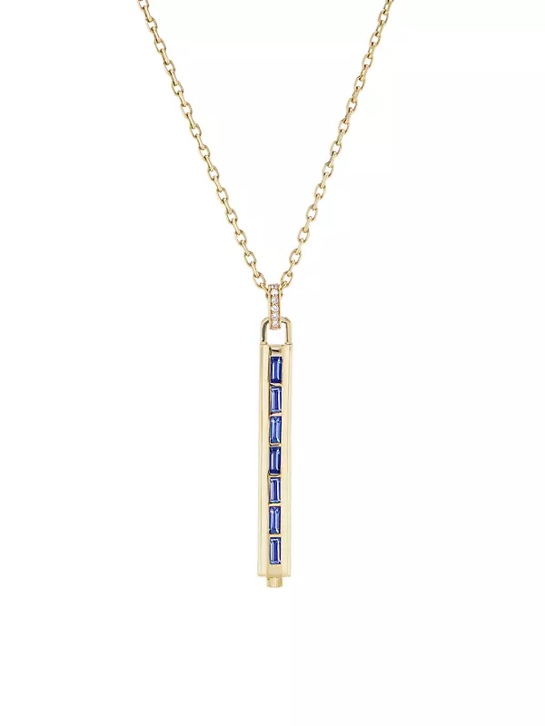Lock & Key 18K Yellow Gold, Blue Sapphire & Diamond Key Pendant Necklace