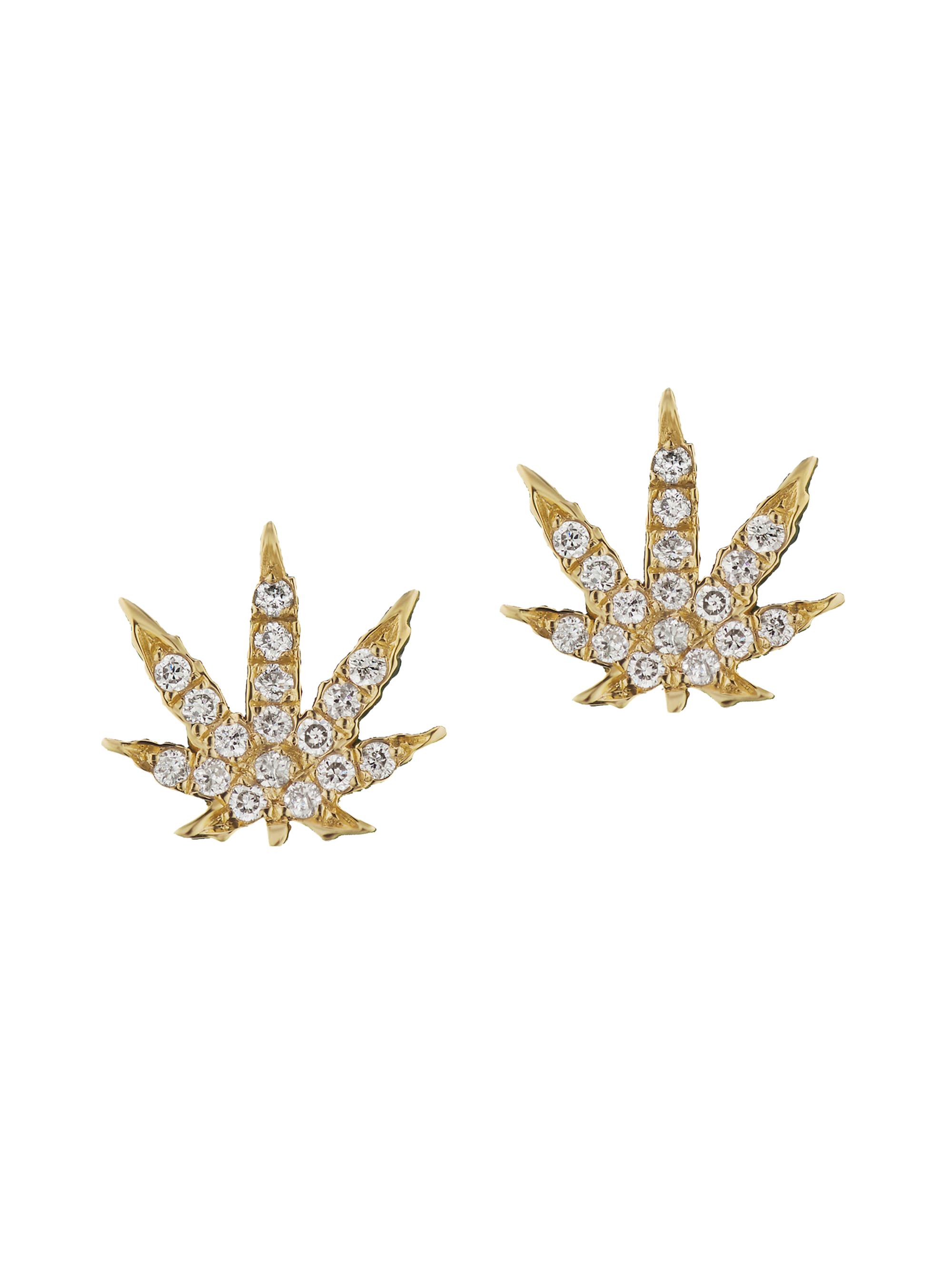 Sorellina Women's 18K Yellow Gold & Diamond Cannabis Stud Earrings - Gold
