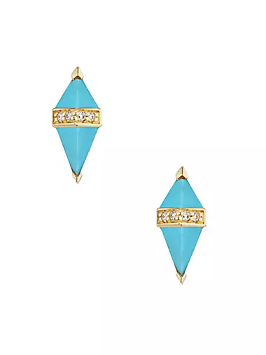 Pietra 18K Yellow Gold, Turquoise & Diamond Stud Earrings