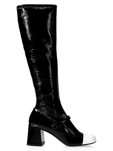 Chanel Black Patent Leather Tall Boots with Block Heel - 39.5 / 9