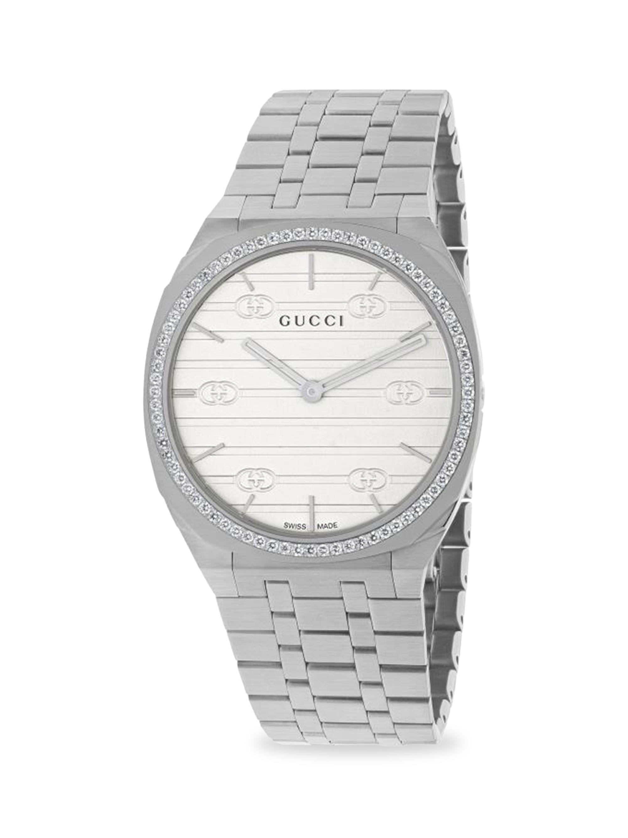 Gucci 25H Stainless Steel Bracelet Watch, 34MM | Saks Fifth Avenue
