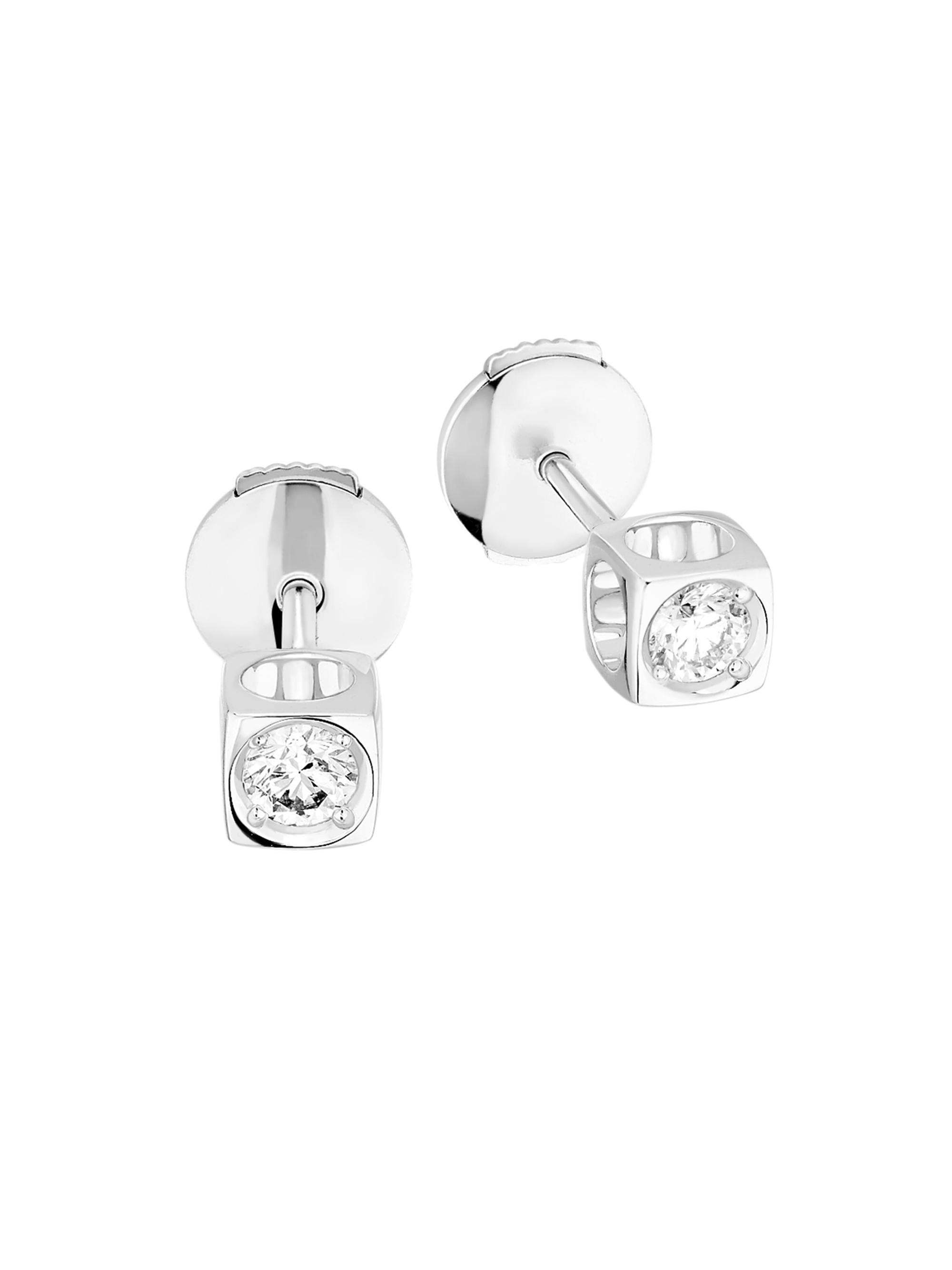 Dinh Van Women's Le Cube Diamant Platinum & Diamond  Stud Earrings - Silver
