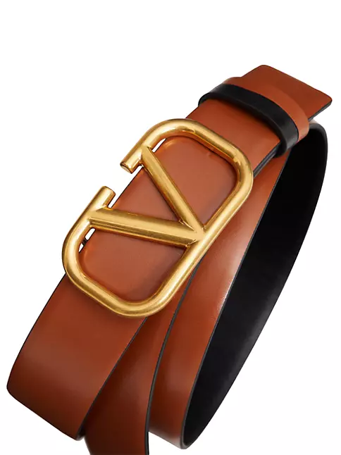 Valentino Garavani High-waist belts v logo Women Leather Brown Black