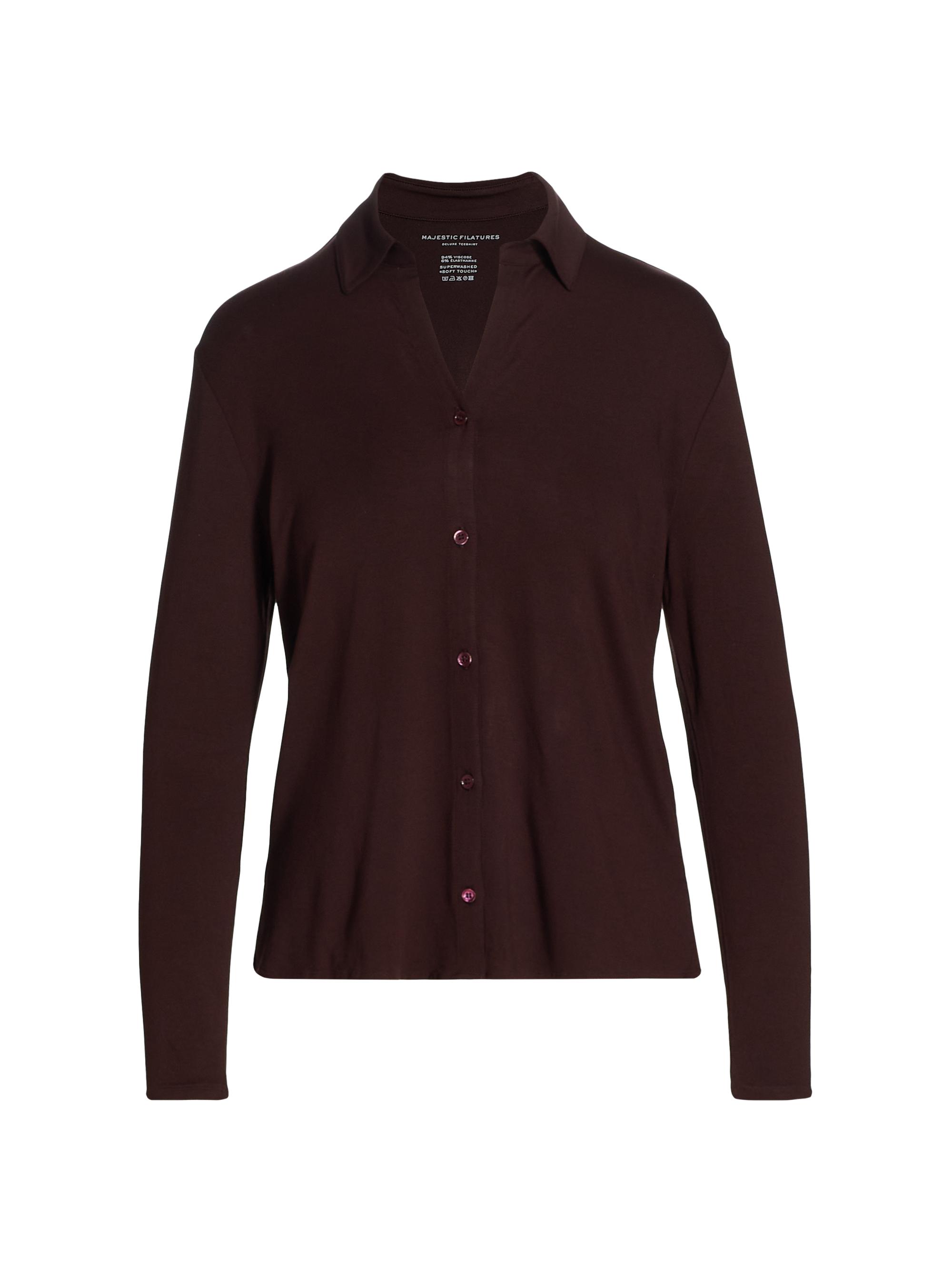 Majestic Filatures Women's Soft Touch Button-Up Shirt - Aubergine