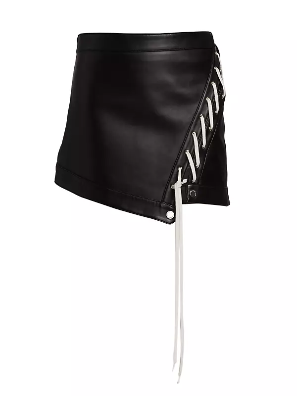 Lace-Up Leather Mini Skirt
