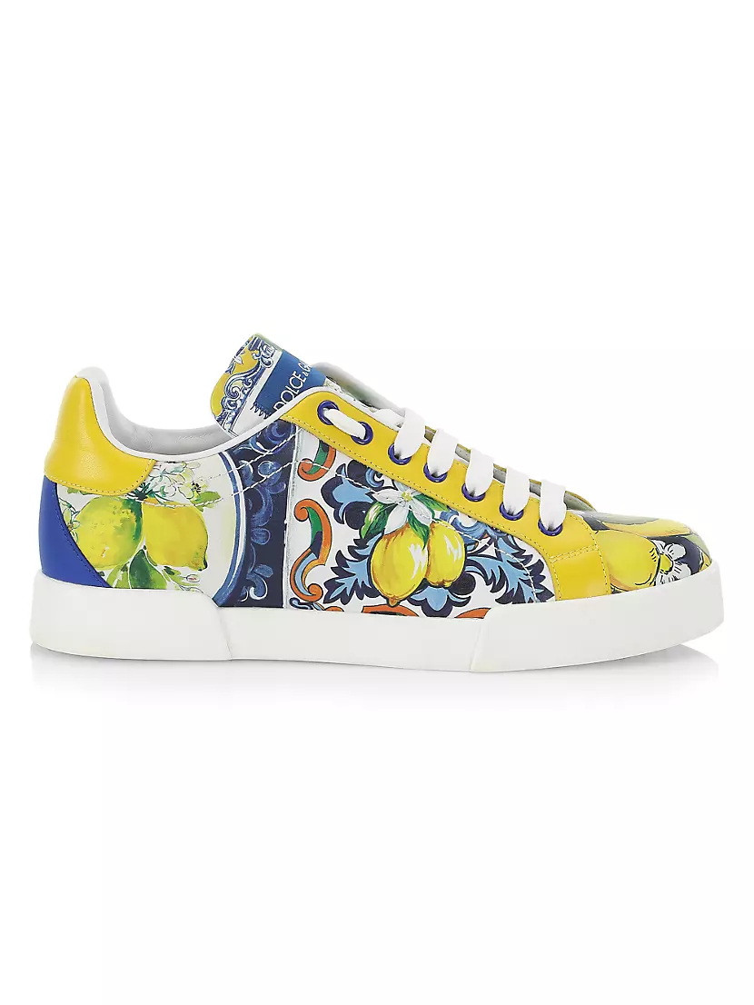 Shop Dolce&Gabbana Lemon-Print Sneakers Portofino Leather Saks Fifth | Avenue Low-Top
