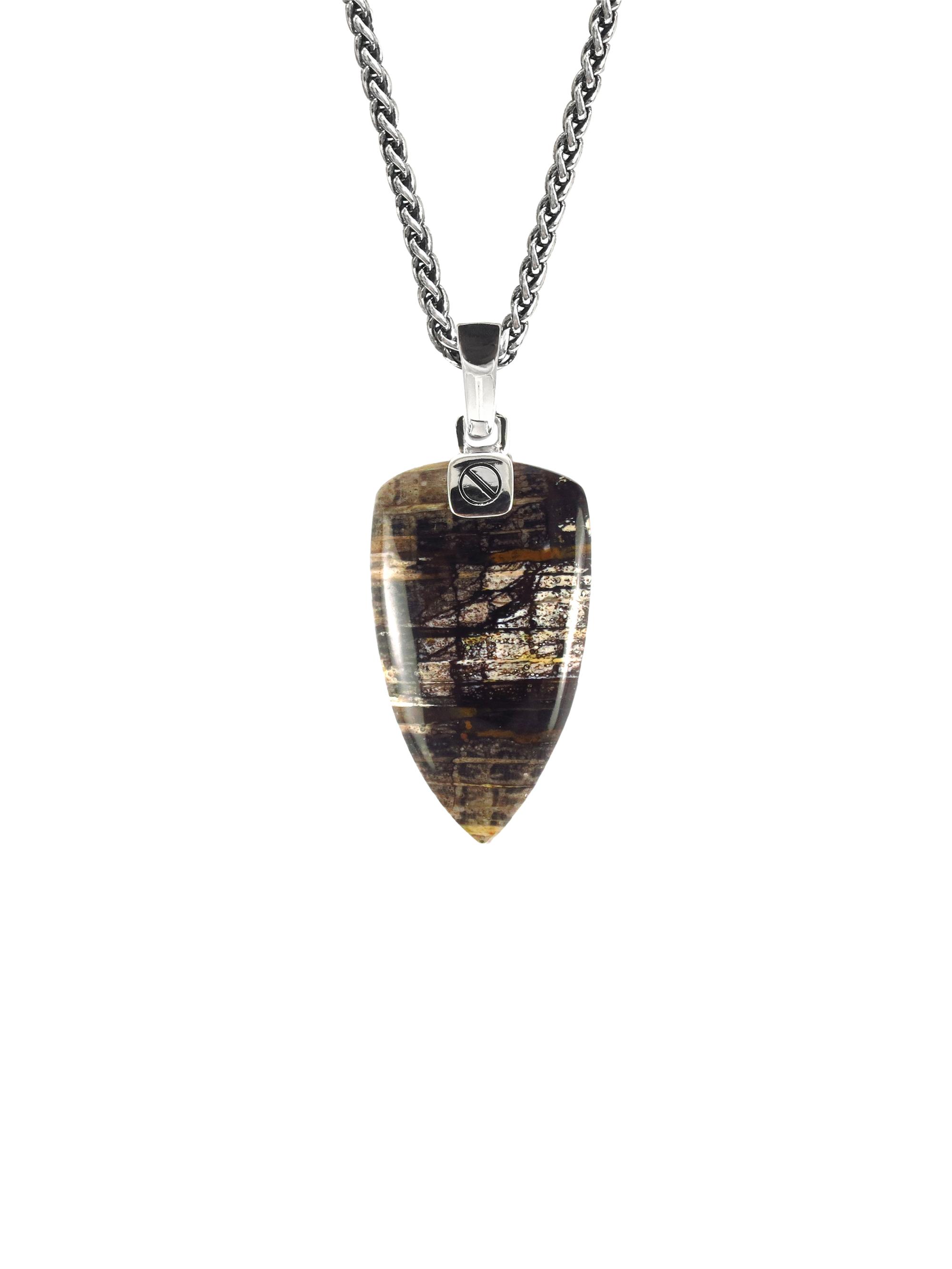 Jan Leslie Men's Sterling Silver & Petrified Wood Arrow Pendant Necklace - Silver