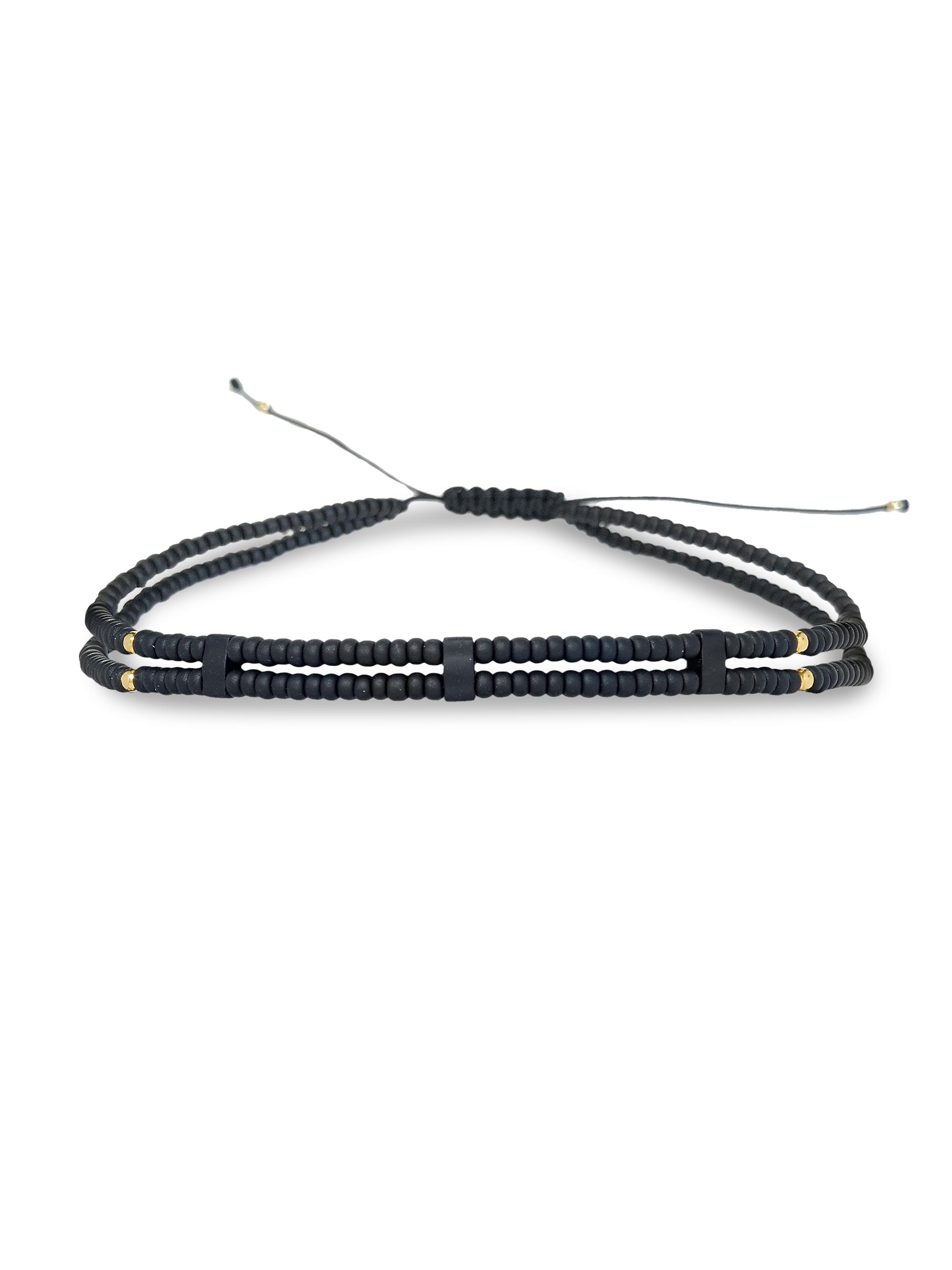 Jan Leslie Men's Beaded Double-Strand Cord Bracelet - Black