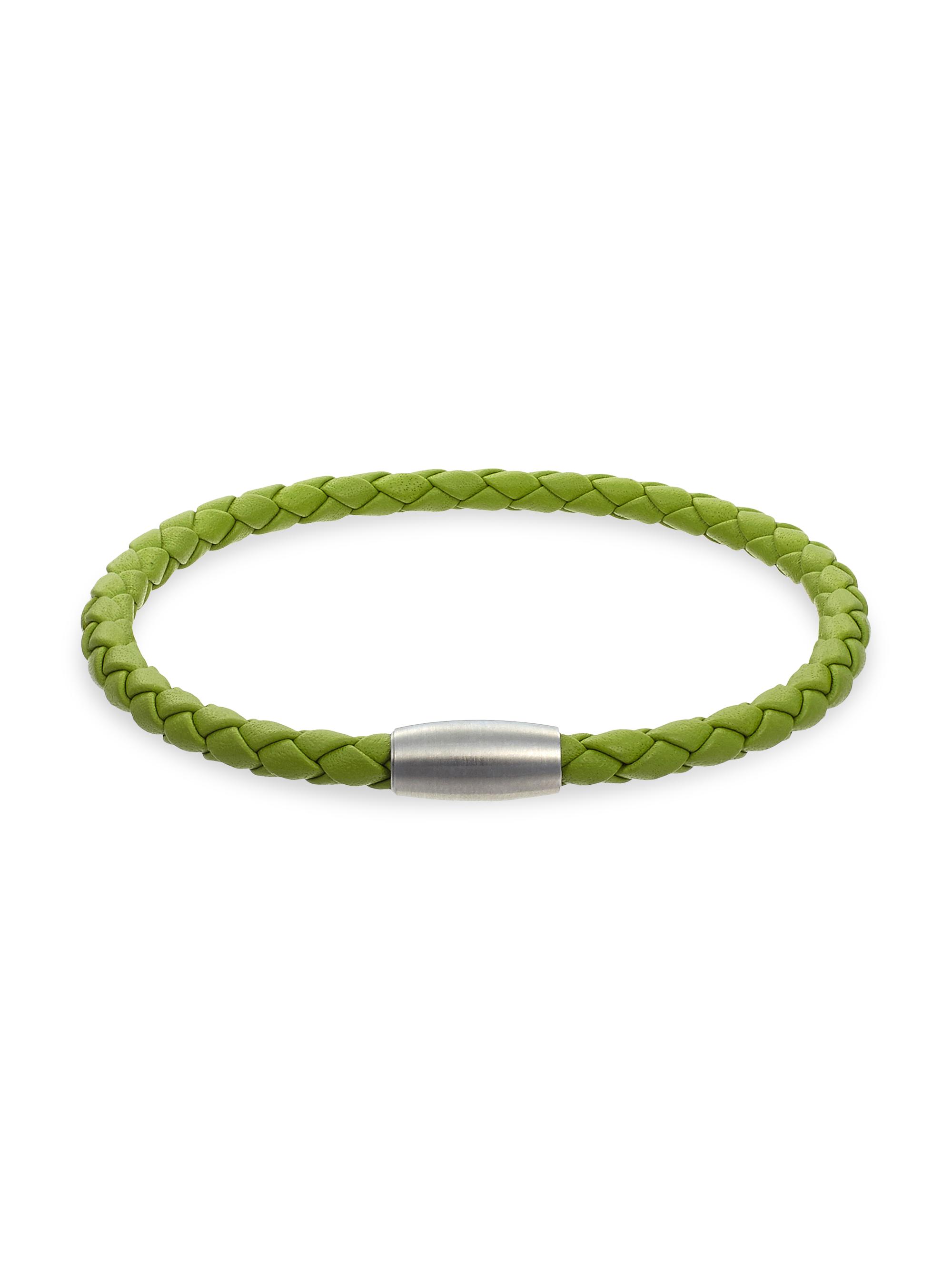 Jan Leslie Men's Woven Leather Magnet Bracelet - Green