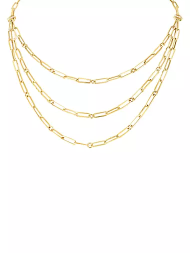 18K Yellow Gold & Diamond Triple-Strand Paper Clip Chain Necklace