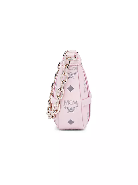 MCM Diamond Logo Visetos Mini Round Top Tote Bag Soft Pink in Leather - US