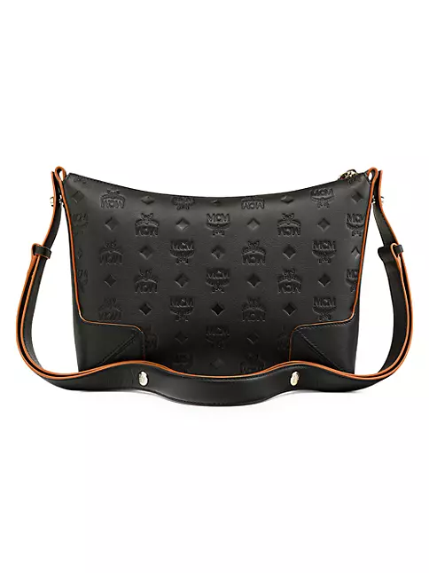 MCM Women's Beige Logo Leather Single Strap Crossbody Handbag