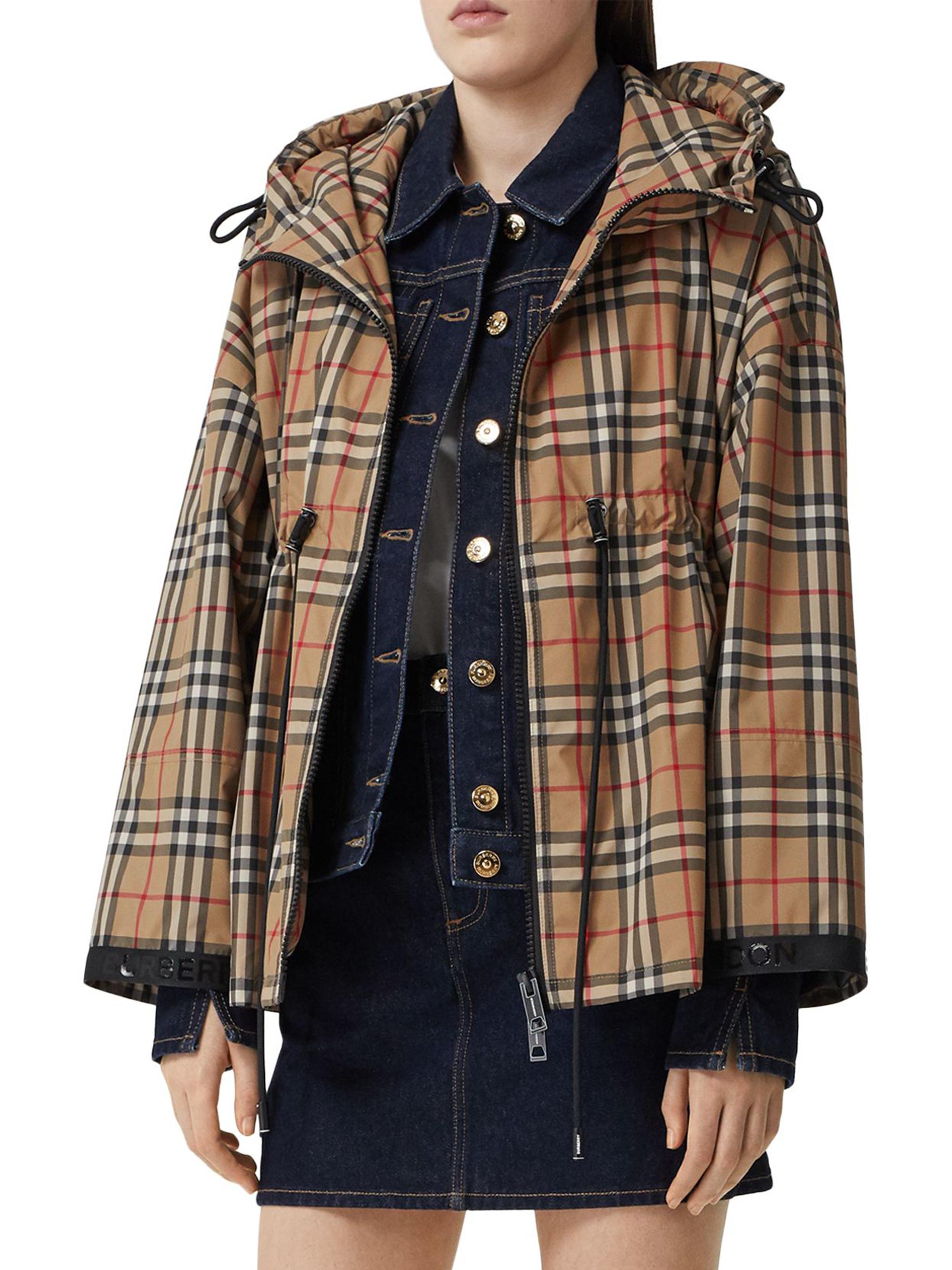 Burberry Bacton Hooded Check Logo Coat | Saks Fifth Avenue