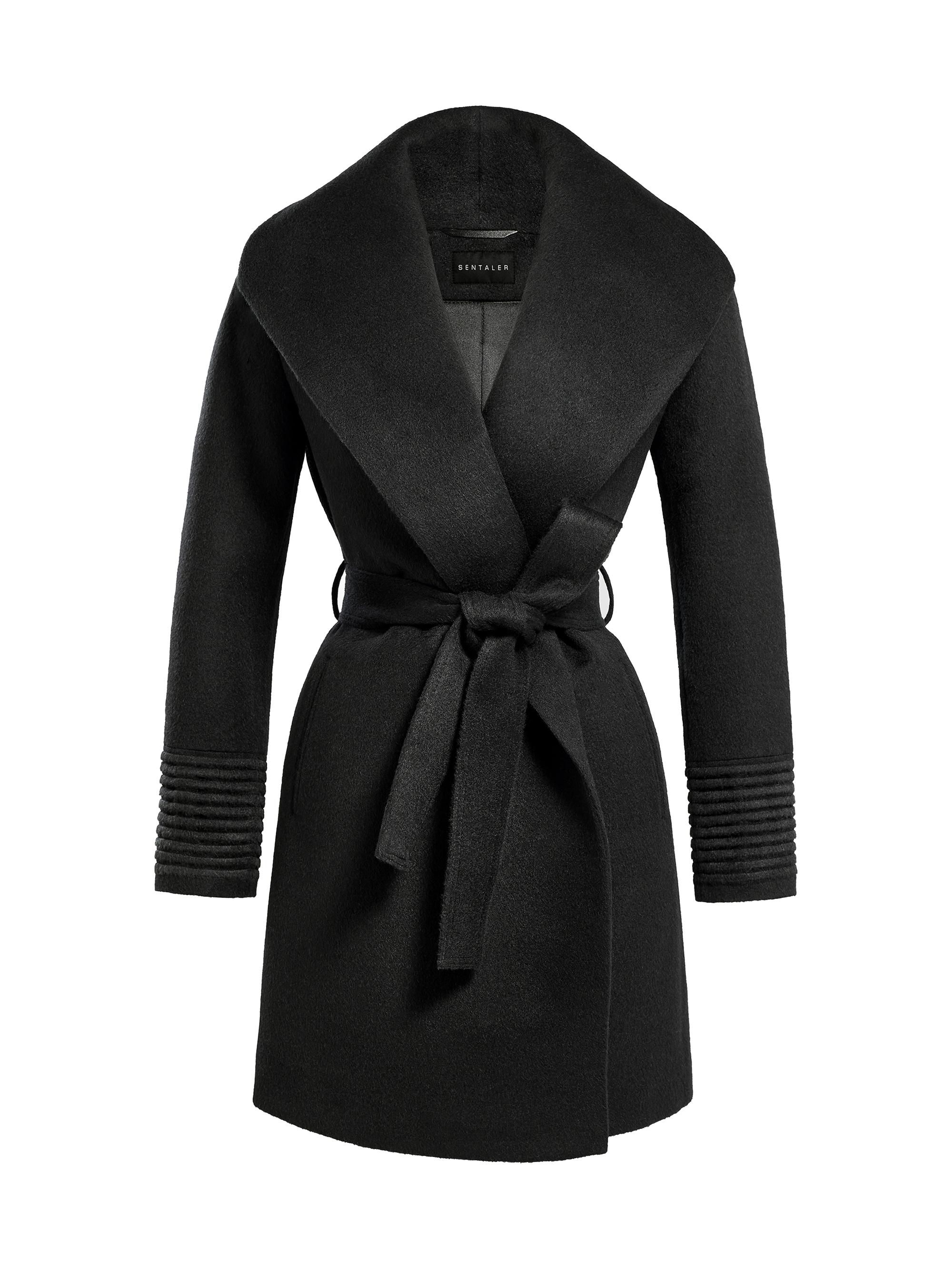 Sentaler Women's Shawl-Collar Wrap Coat - Black