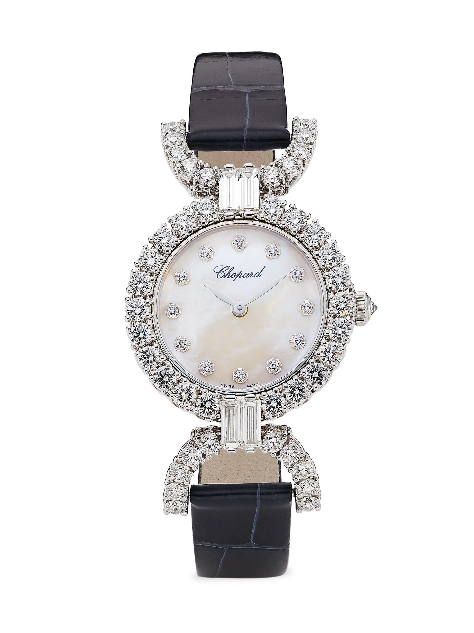 Chopard Women's LHeure Du Diamant 18K White Gold, 4.95 TCW Diamond & Alligator Leather Strap Watch