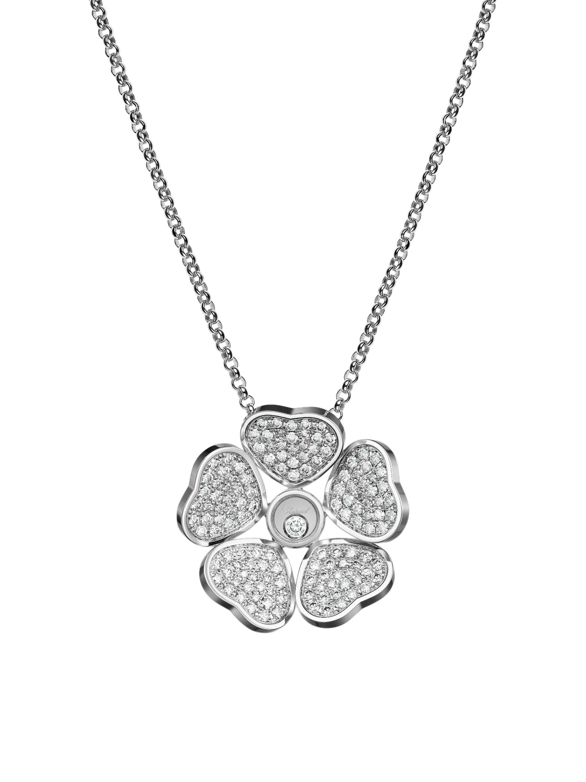 Chopard Women's Happy Hearts Flowers 18K White Gold & Diamond Pendant Necklace - White Gold