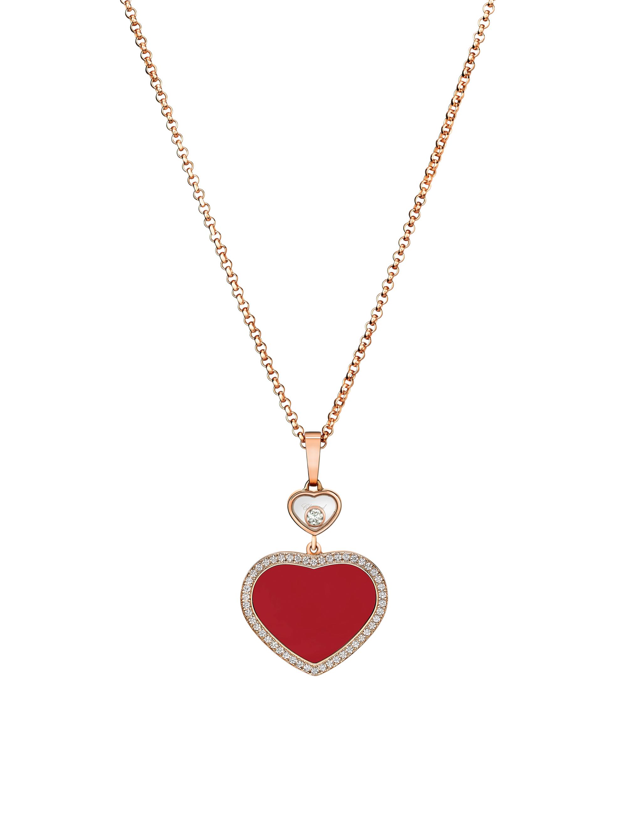 Chopard Women's Happy Hearts 18K Rose Gold & Diamond Pendant Necklace - Red