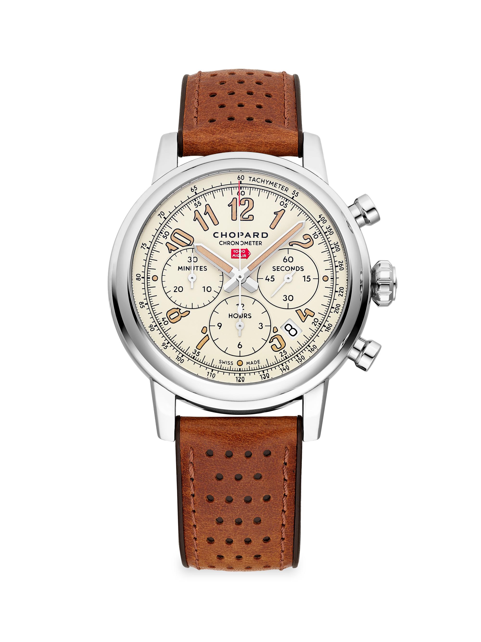 Chopard Women's Mille Miglia Classic Chronograph Raticosa Stainless Steel & Leather Strap Watch - Tan
