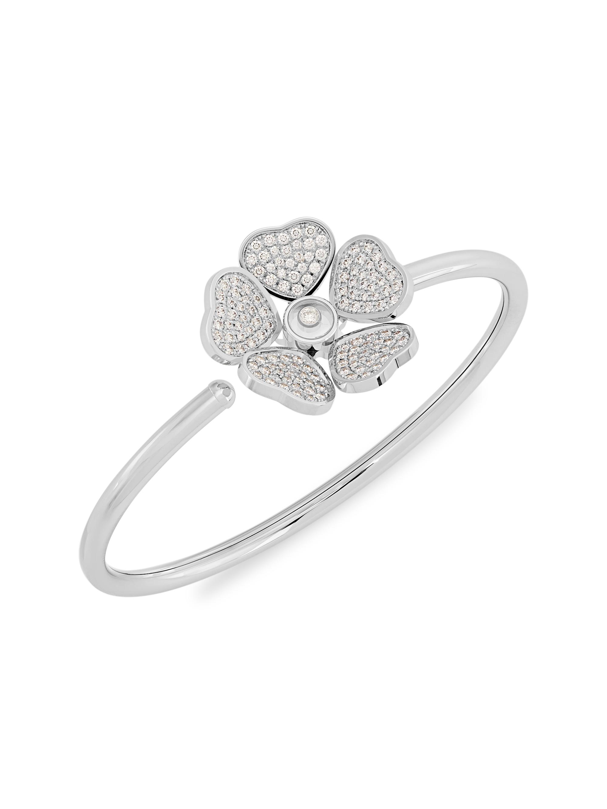 Chopard Women's Happy Hearts Flowers 18K White Gold & Diamond Bangle - White Gold