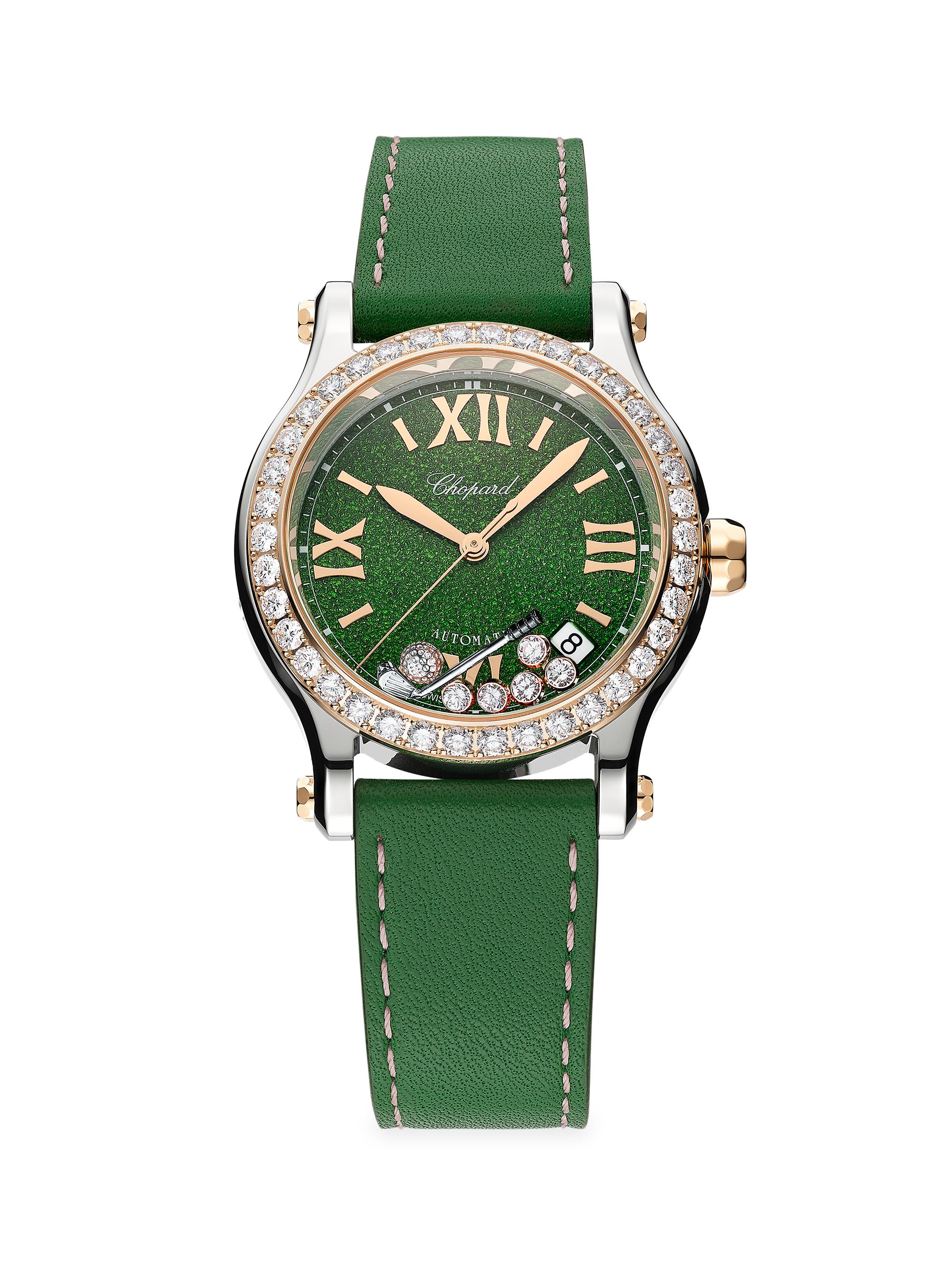Chopard Women's Happy Golf Stainless Steel, 18K Rose Gold, Diamond & Leather Strap Watch - Green