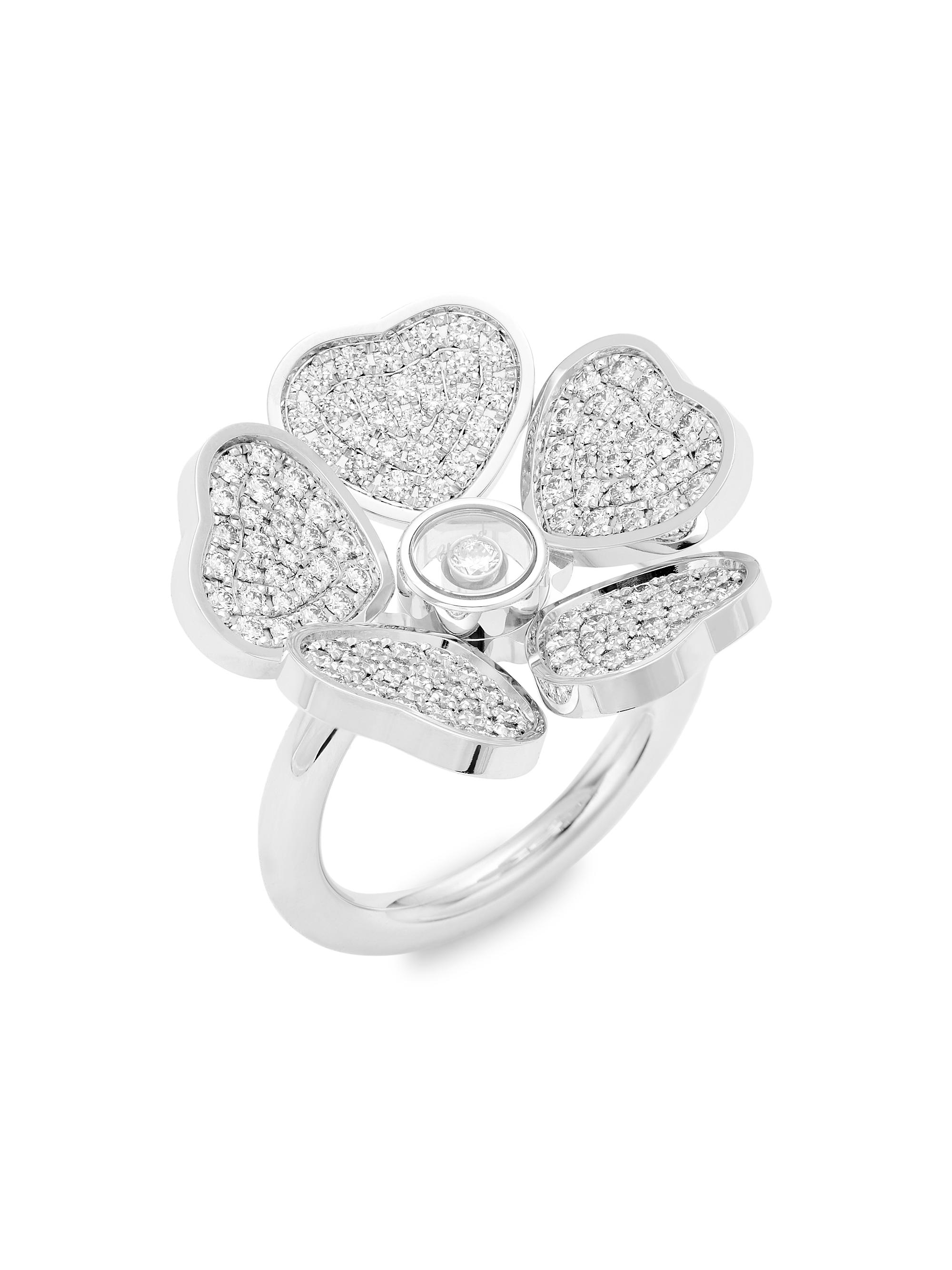 Chopard Women's Happy Hearts Flowers 18K White Gold & Diamond Ring