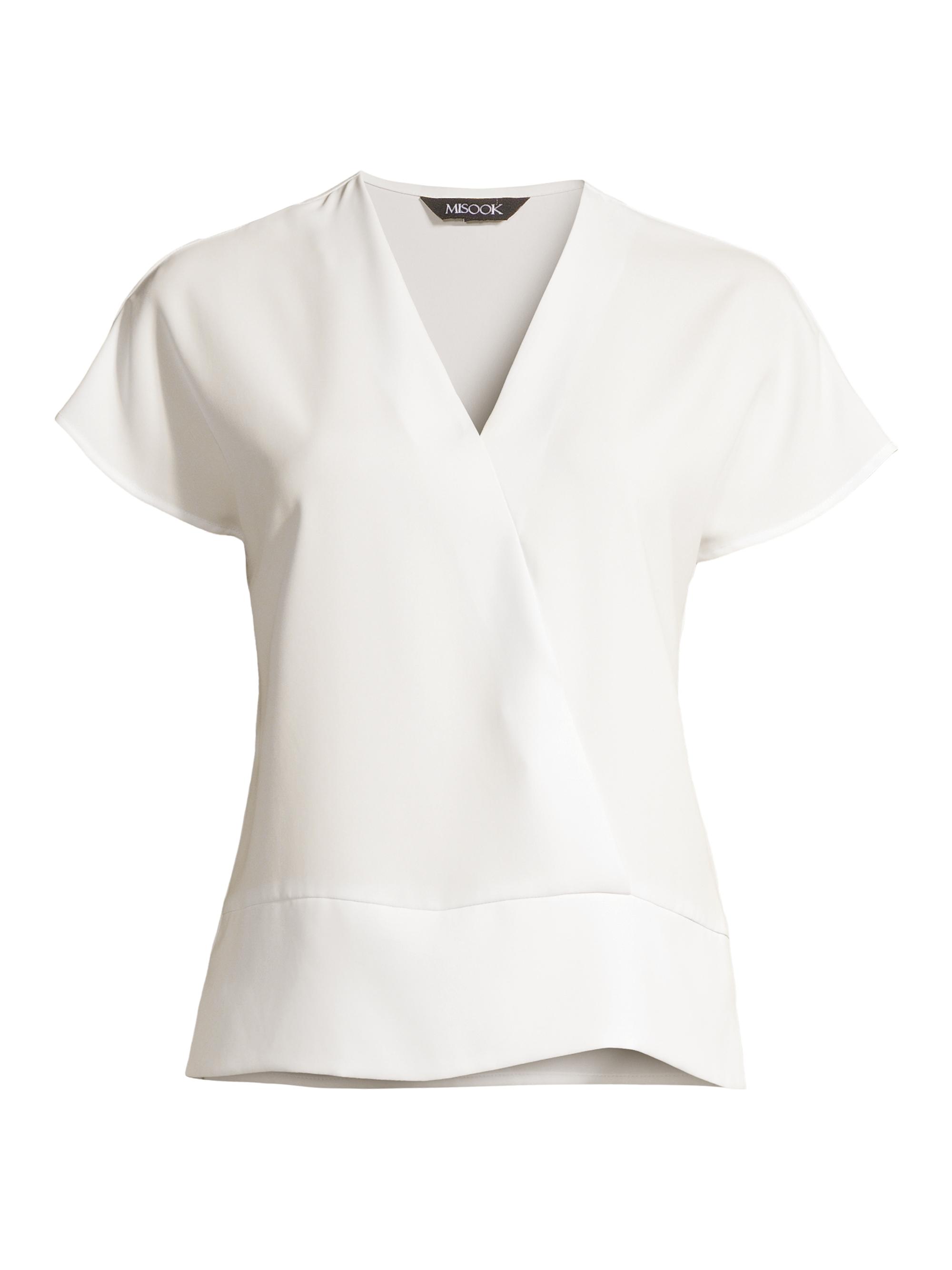 Misook Women's Crepe Short Sleeve V-Neck Blouse - White
