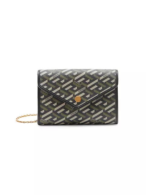 Shop Versace Coated Canvas Monogram Wallet-On-Chain