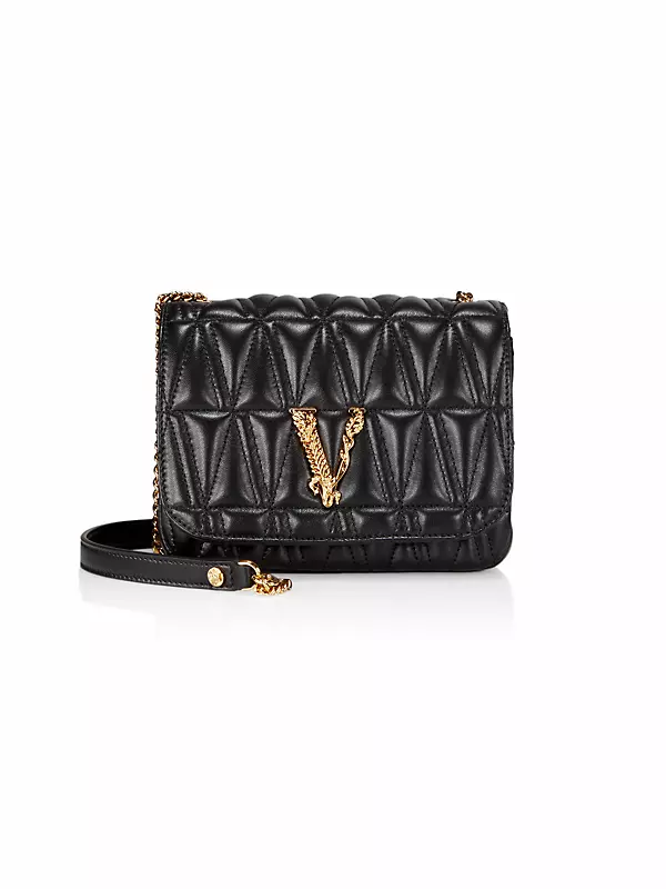 Versace Virtus Leather Tote Bag in Black