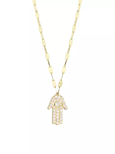 14K Yellow Gold & Diamond Hamsa Pendant Necklace