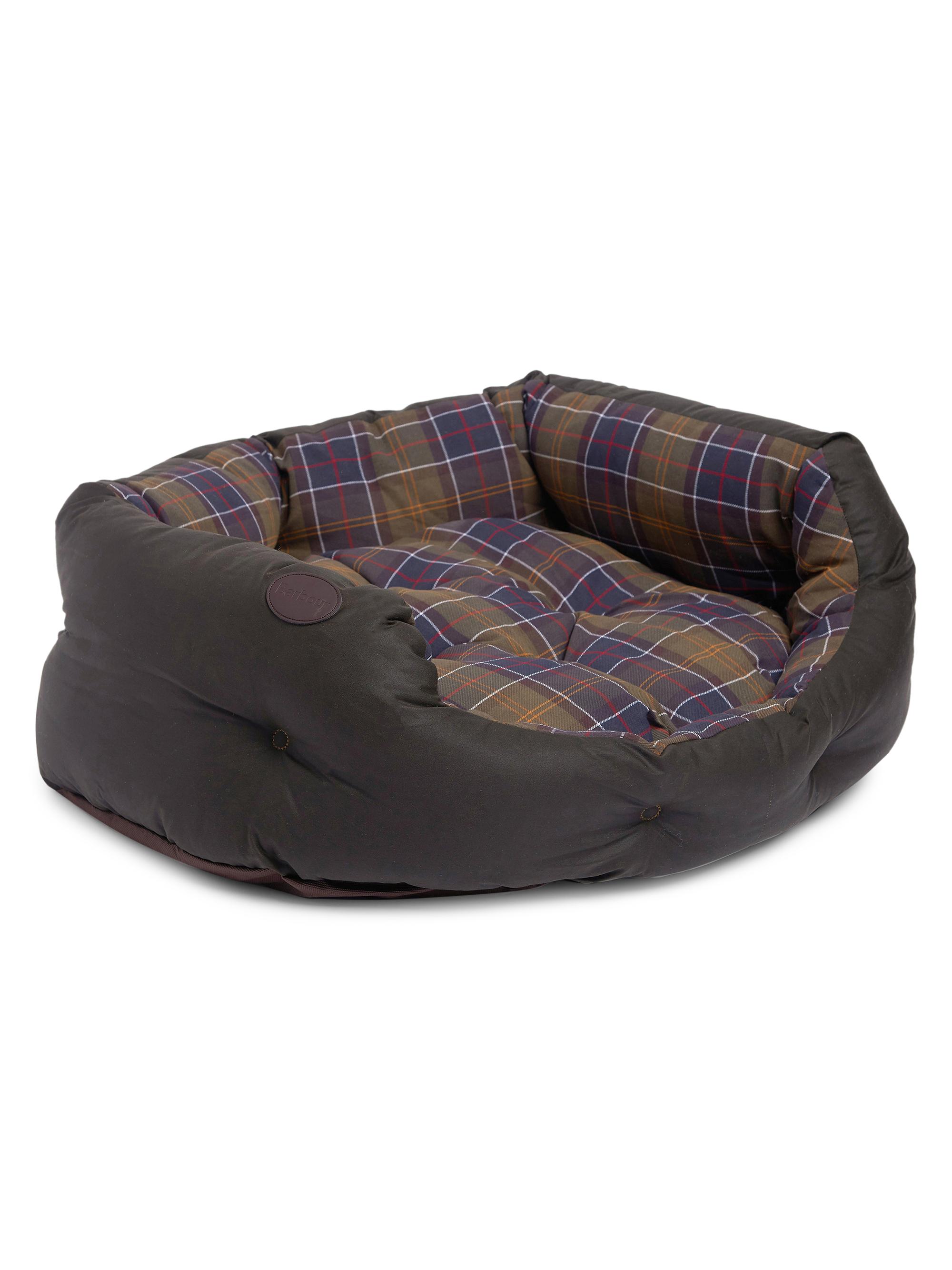 Barbour Waxed Cotton Tartan Dog Bed - Classic Olive
