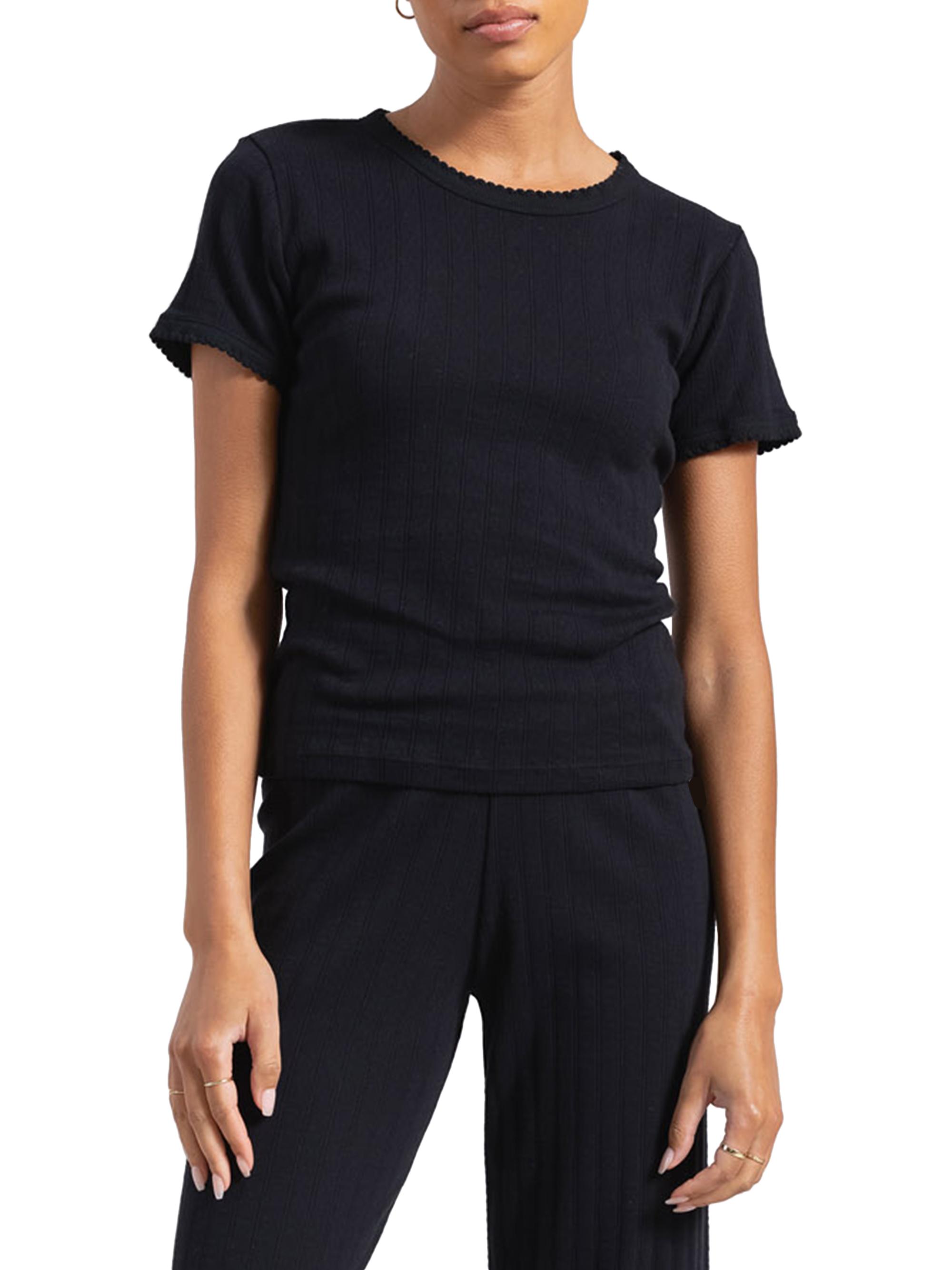Leset Women's Pointelle Crewneck T-Shirt - Black | Thumbnail 5