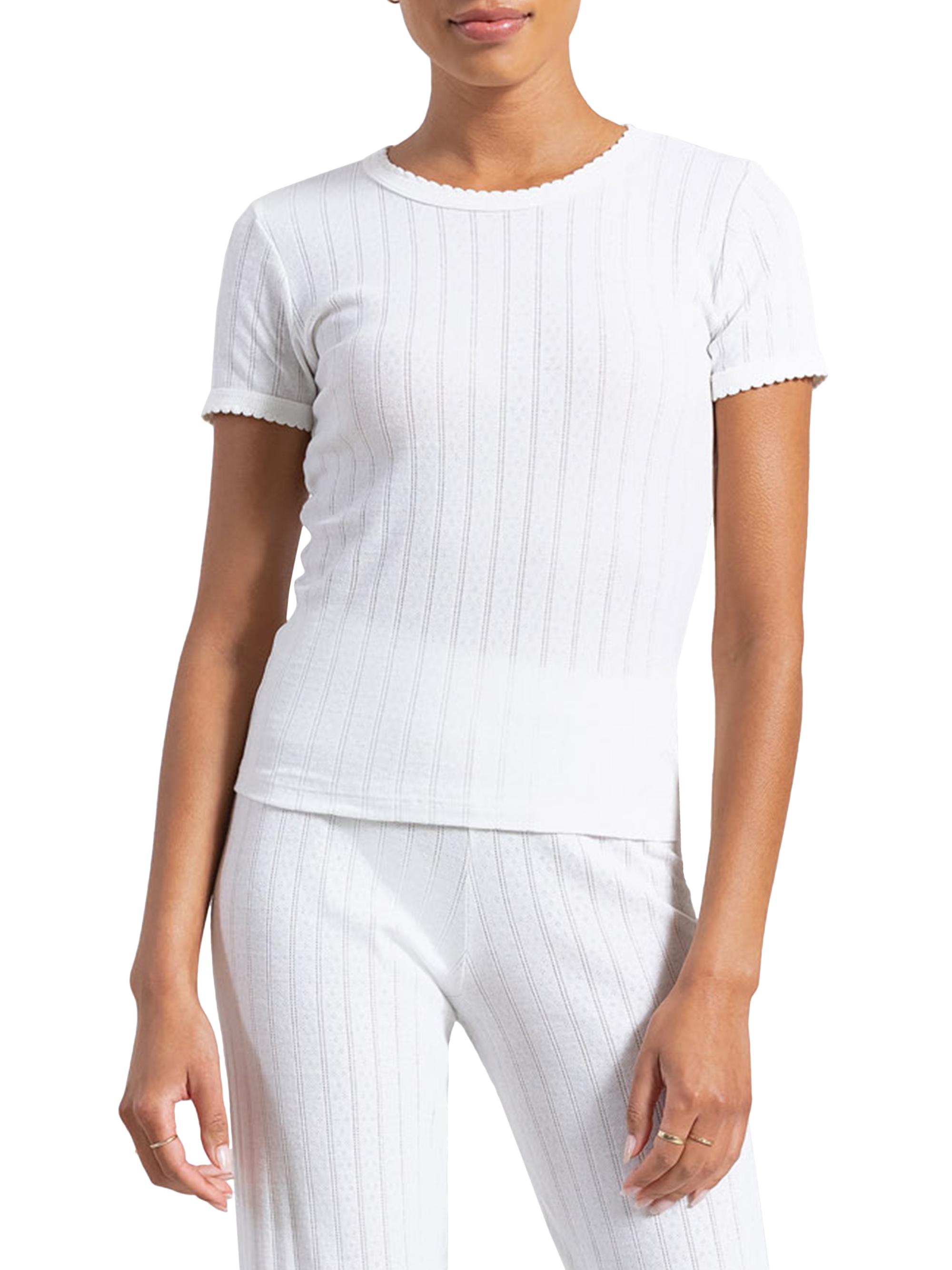 Leset Women's Pointelle Crewneck T-Shirt - White