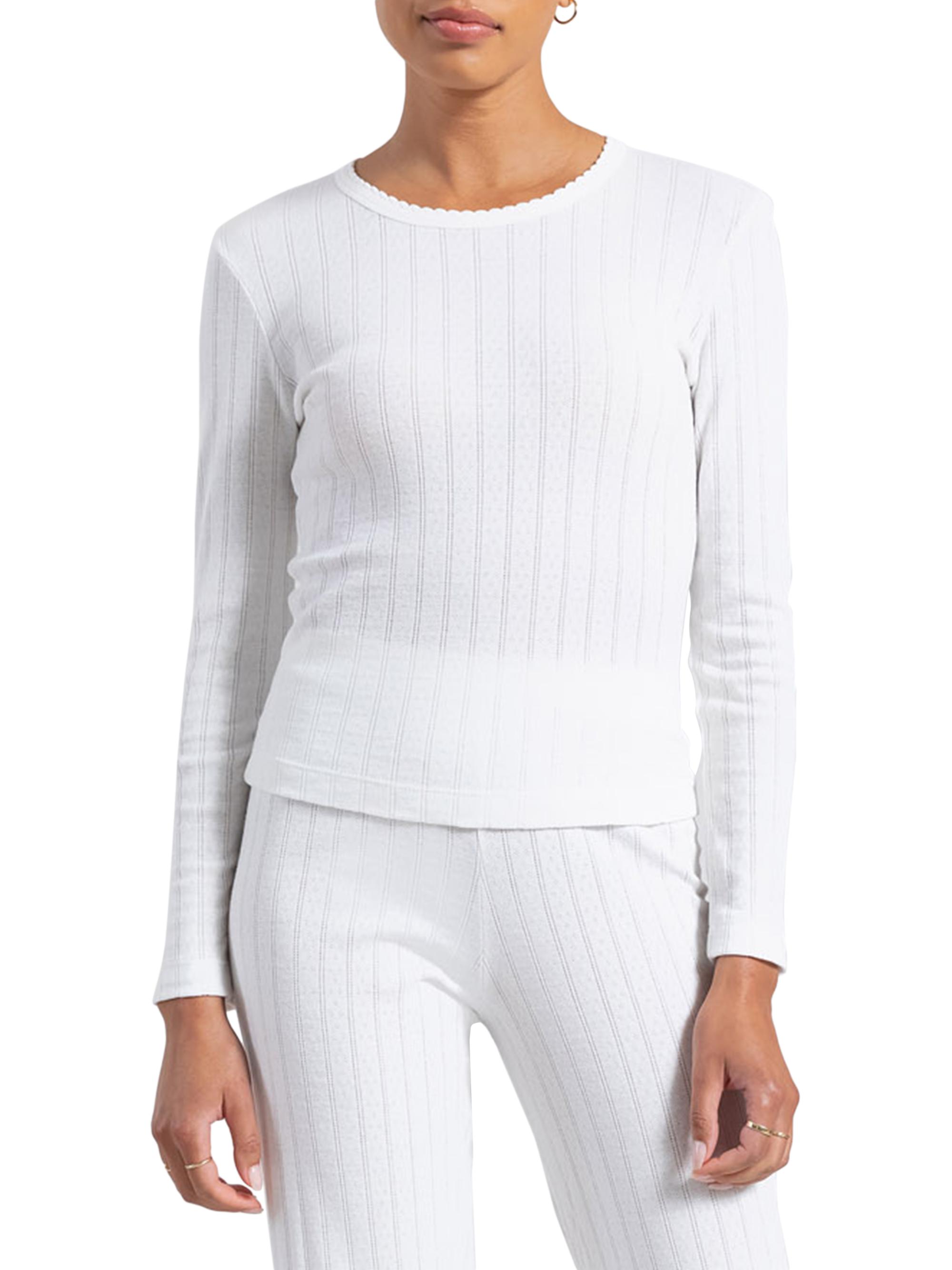 Leset Women's Pointelle Long-Sleeve Top - White