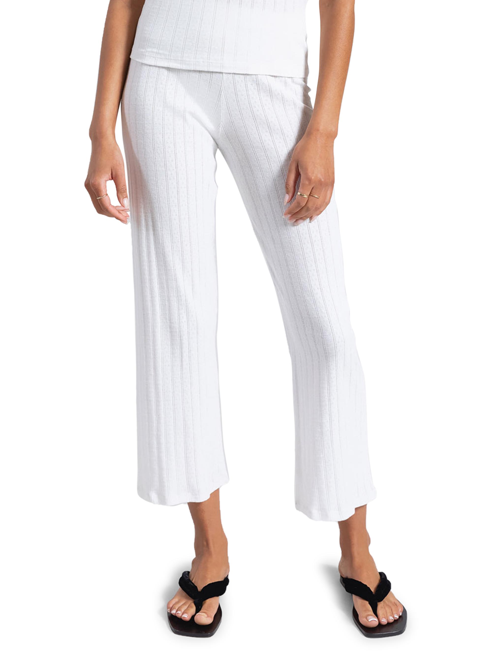 Leset Women's Pointelle Burnout Crop Pants - White