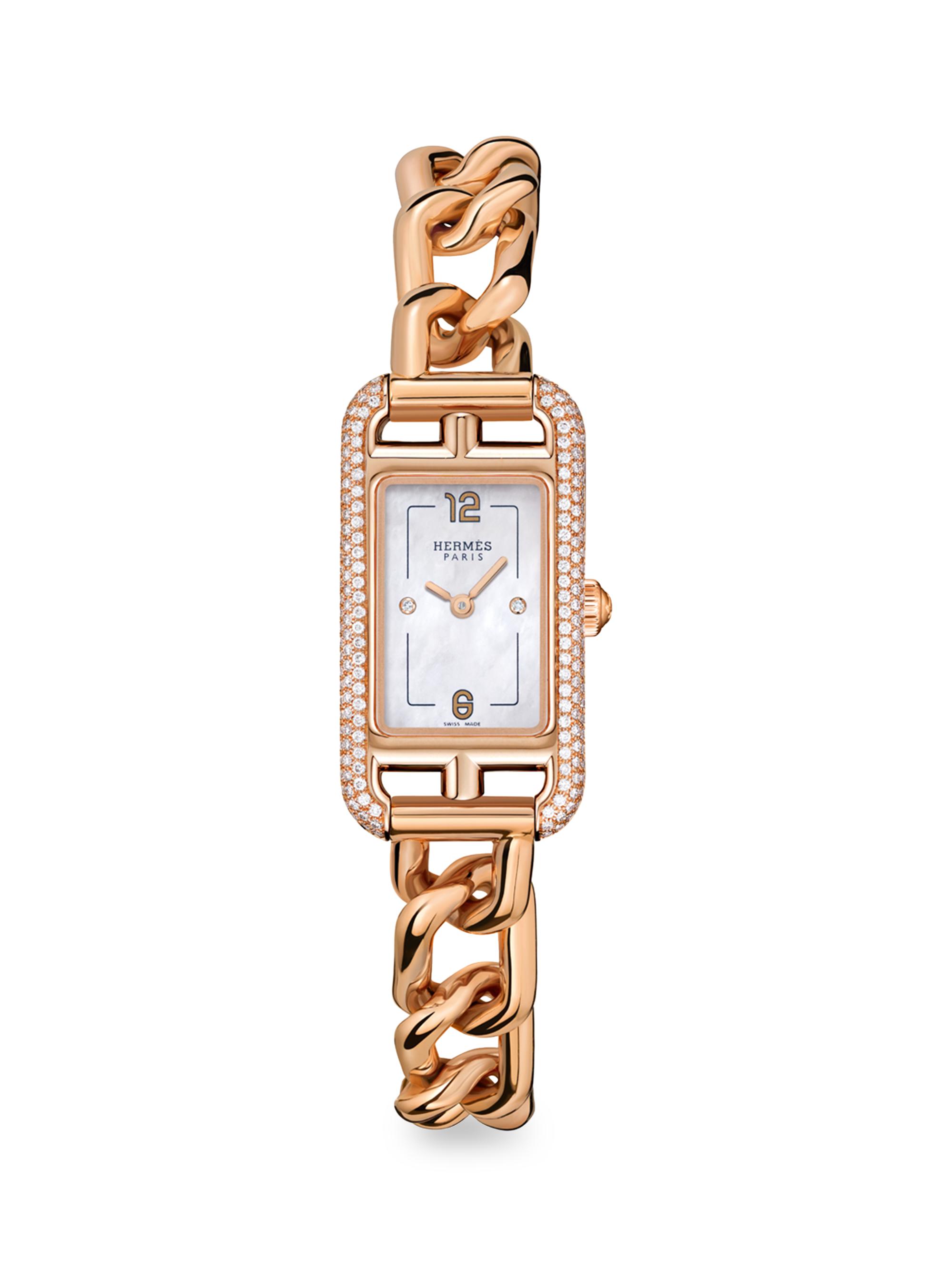 HERMÈS Women's Nantucket 29MM 18K Rose Gold & Diamond Bracelet Watch - Rose Gold