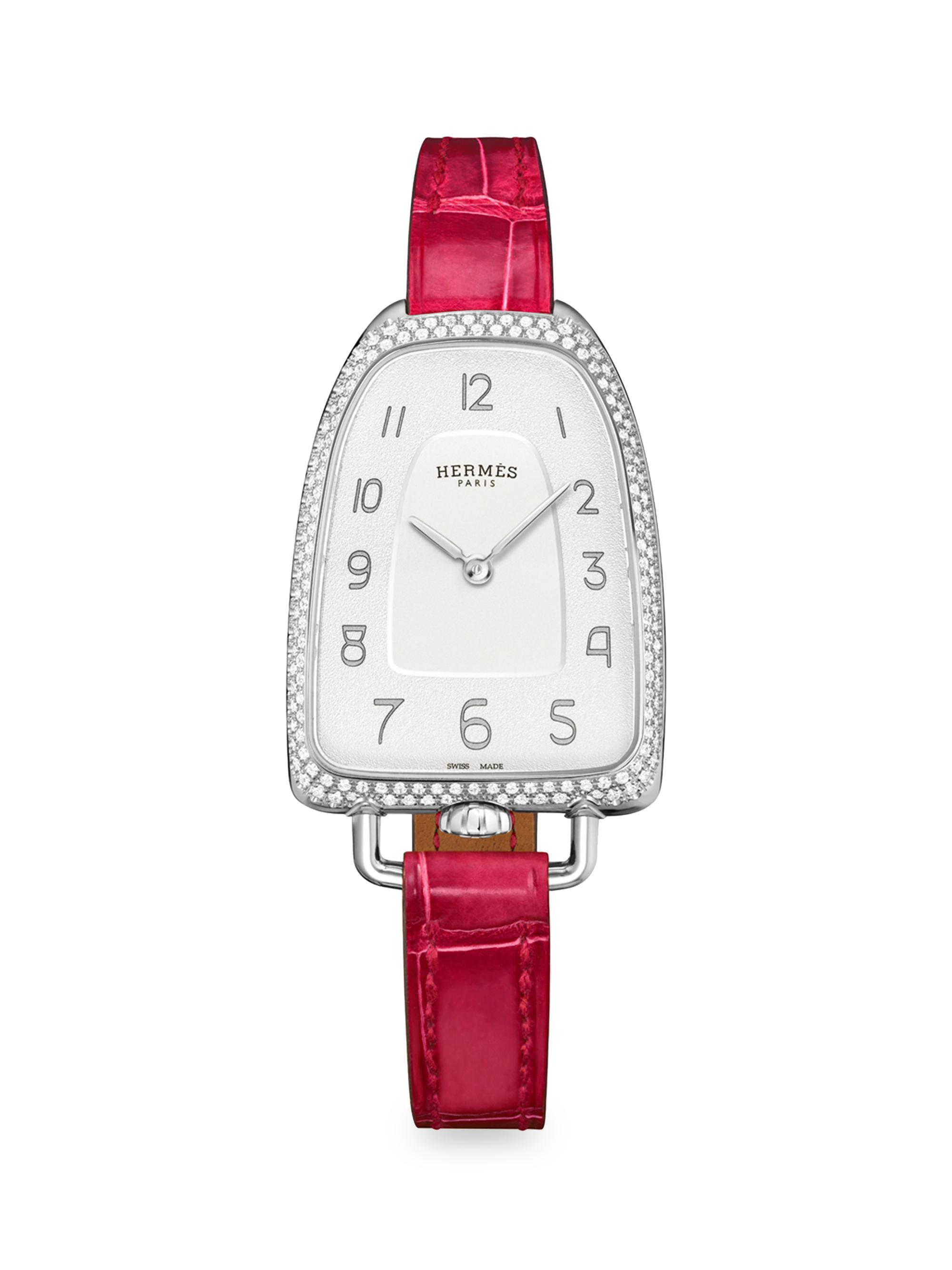 HERMÈS Galop D'Hermès 18K Rose Gold, 0.37 TCW Diamond & Alligator