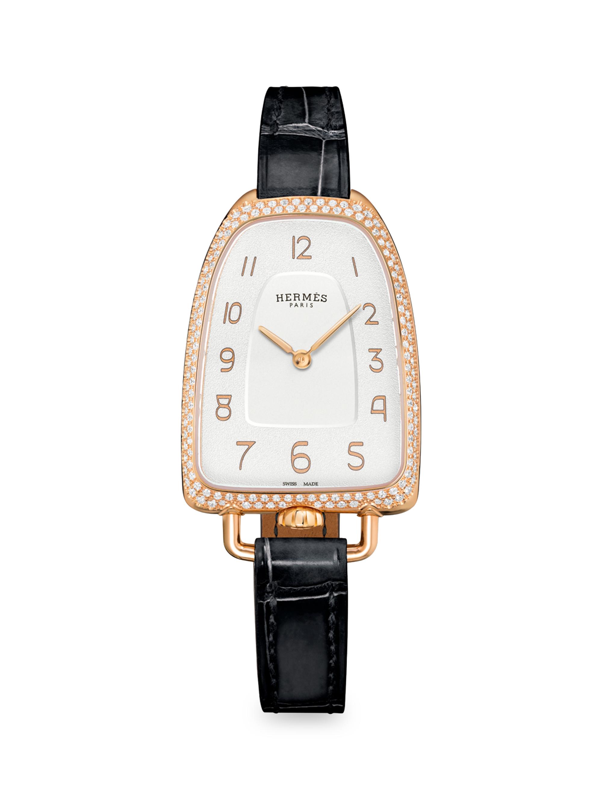 HERMÈS Galop D'Hermès 18K Rose Gold, 0.37 TCW Diamond & Alligator