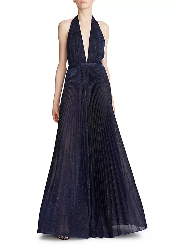 Halston x Netflix Chris Pleated Shimmer Gown