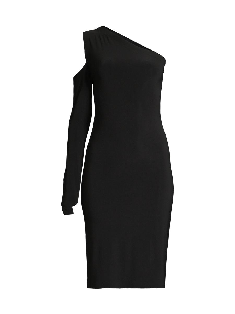 Norma Kamali One Shoulder One Sleeve Dress in Black