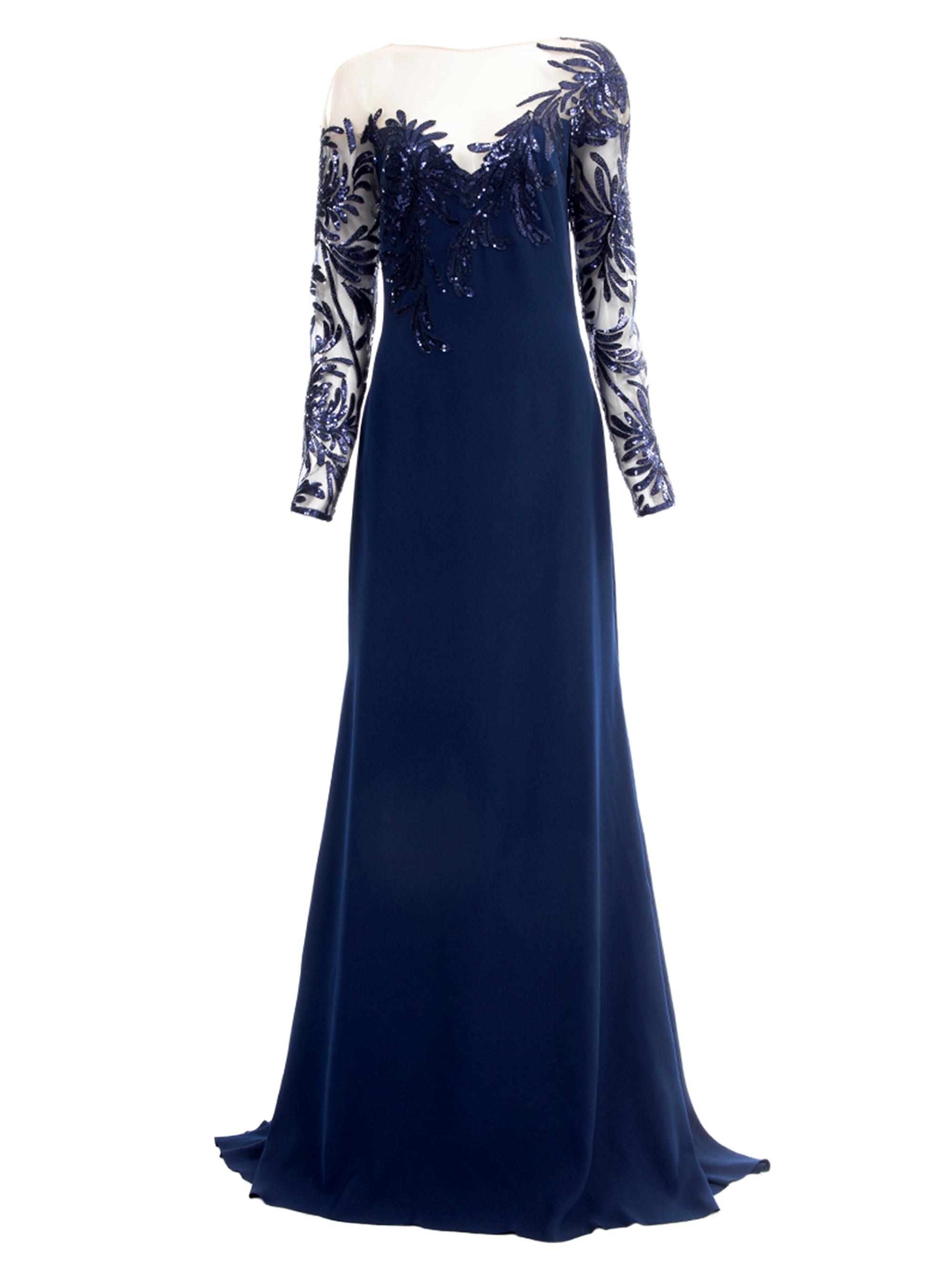Tadashi Shoji Women's Illusion Sequined Crepe Gown - Navy