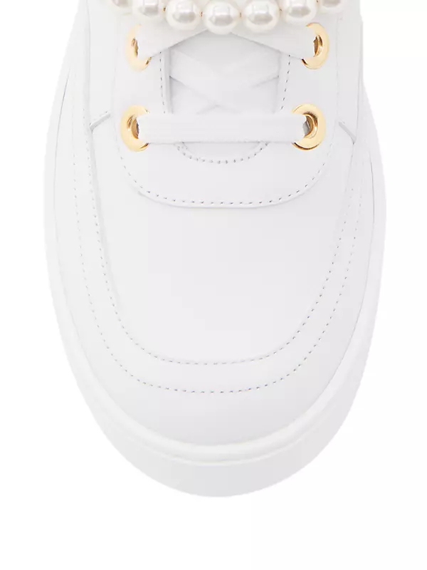 Faux Pearl Embellished Leather Basket Sneakers