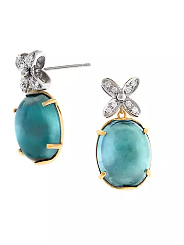 Marrakech Onde Elevated 18K Gold, Diamond & Blue Topaz Drop Earrings